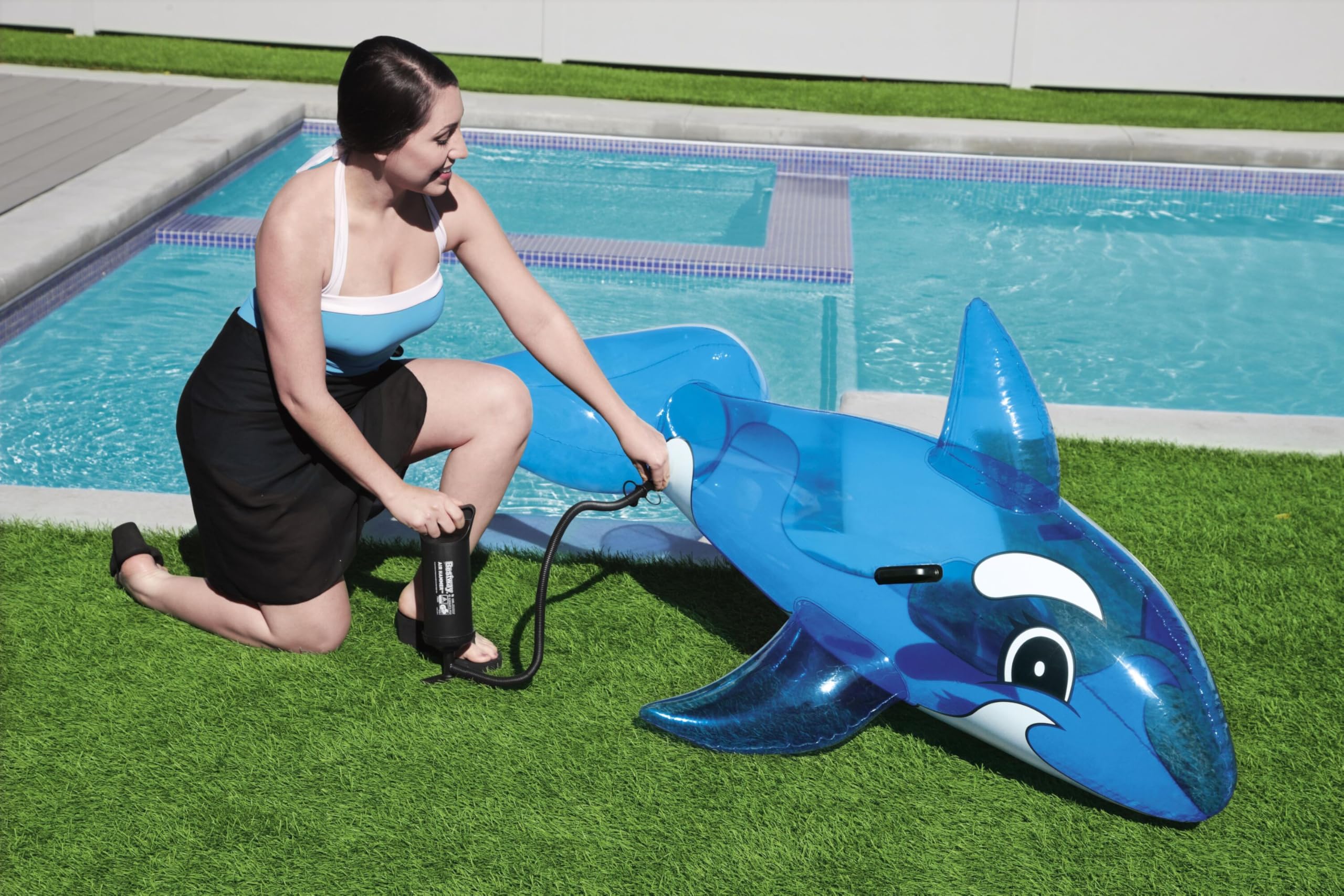 Bestway Blue Whale Pool Float, Kids Inflatable Ride-On with Handles, Swimming Pool and Beach Toy - Image 3