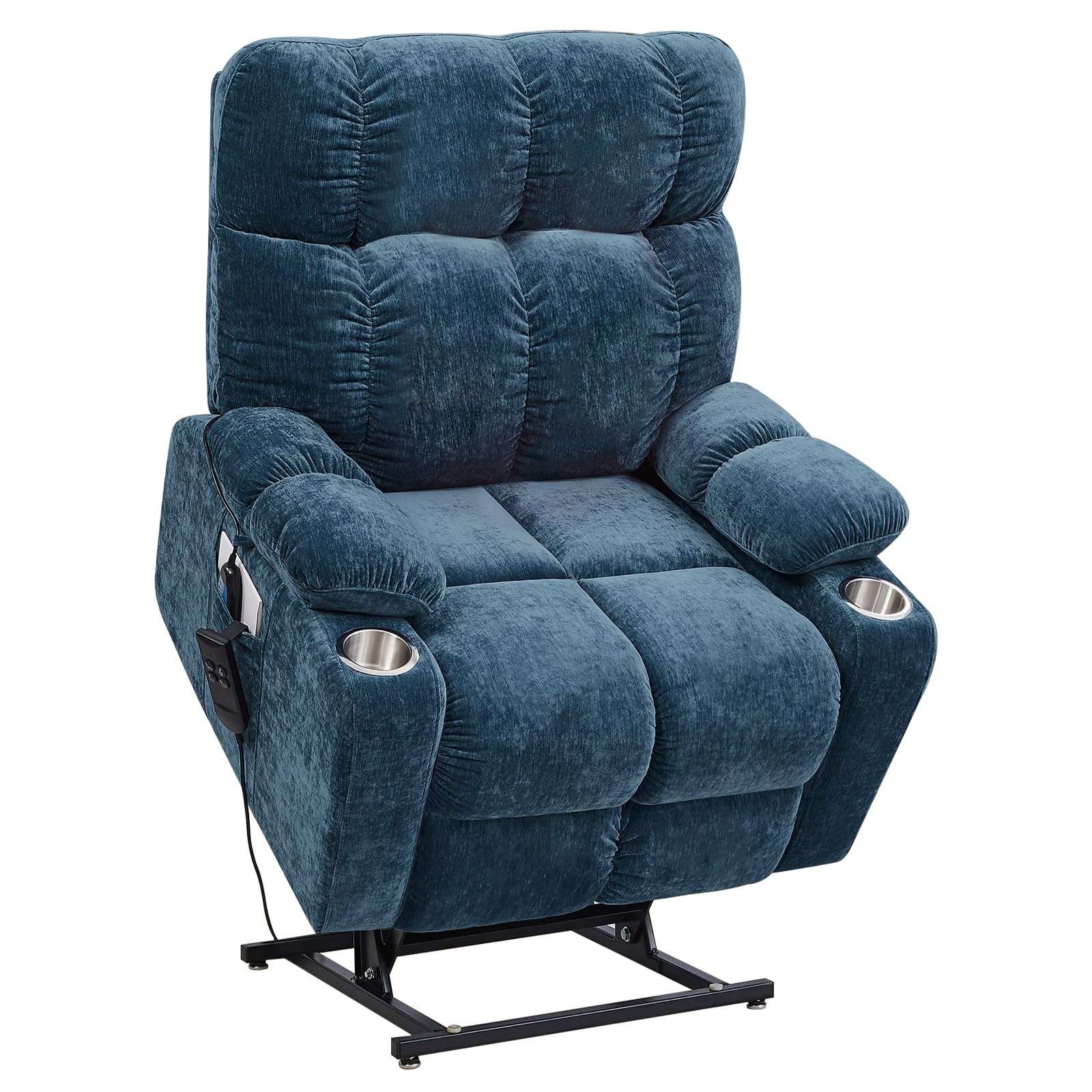 ROYALSONDual OKIN Motor Power Lift Chairs Recliners with Heat and Massage for Elderly Recliner Chairs for Adults Infinite Position,Side Pocket,Cup Holders,Chenille Fabric (Blue)