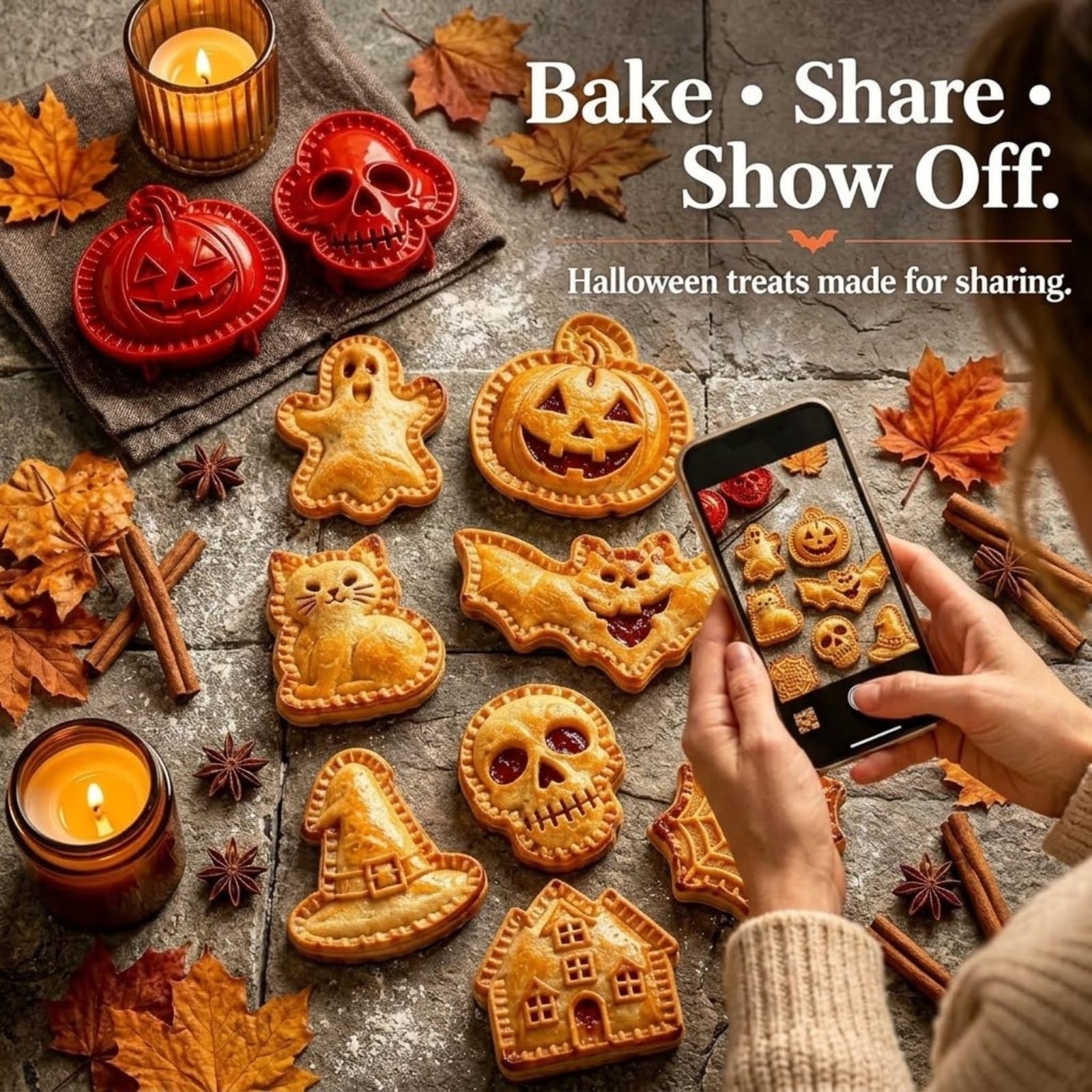 Juego de moldes para tartas de Halloween, 8 formas, cortador de prensa para