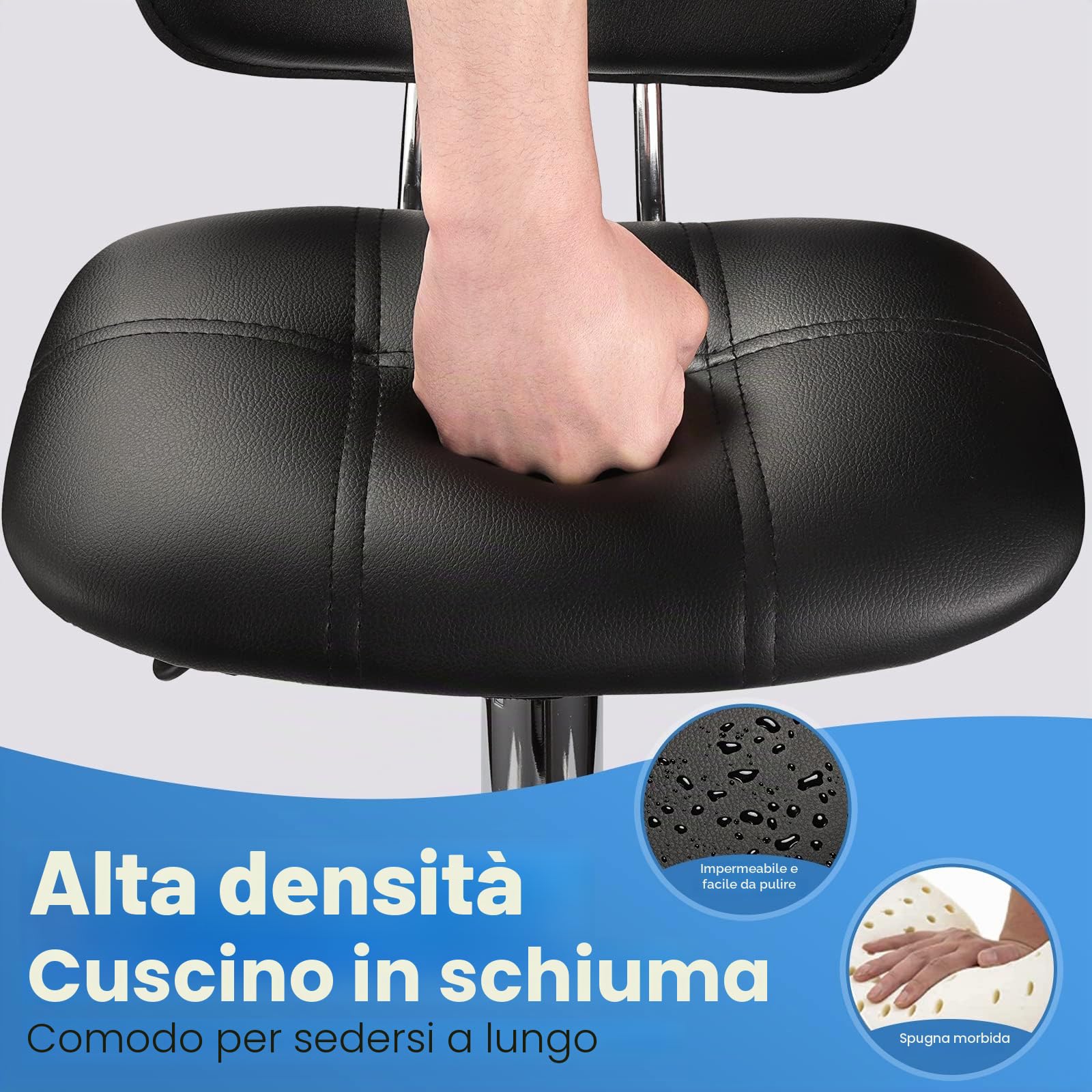 HMTOT Sgabelli quadrati con schienale regolabile in altezza e girevole con ruote, colore: nero