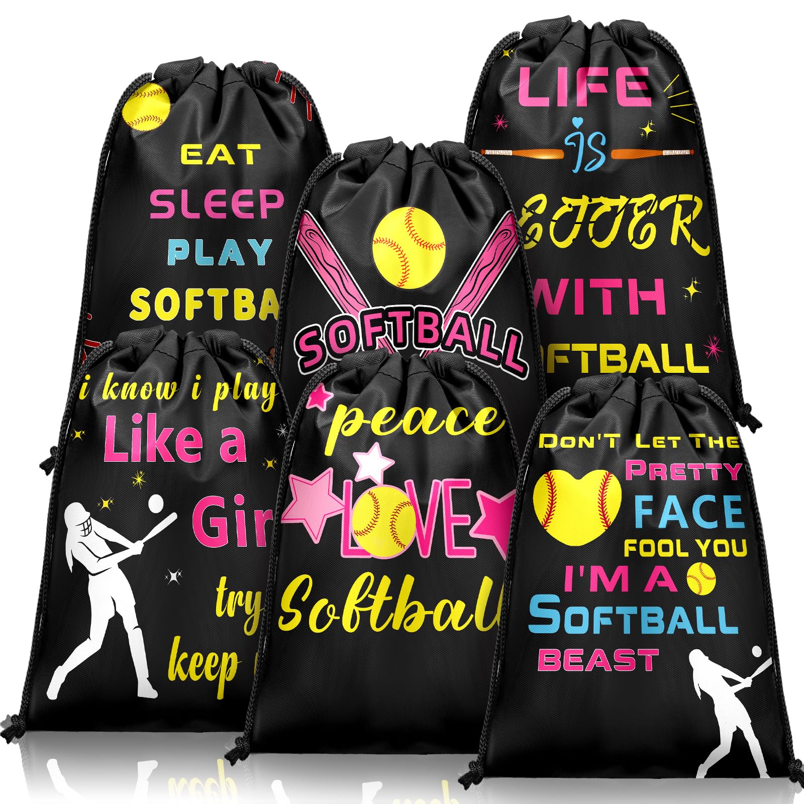 WGXX 12 Pack Softball Drawstring Backpack Softball Goodie Bags Sport Party Supplies Birthday Gift Drawstring Bag for Sports Team