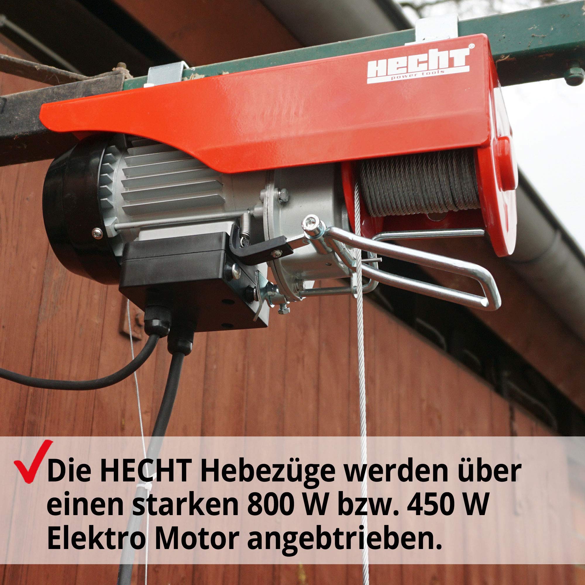 HECHT Elektro Seilzug 125/250 kg 230 V mit Umlenkrolle | Elektrische Seilwinde mit Stahlseil und automatischer Bremse, Deckenlift für schwere Lasten in Werkstatt und Garage