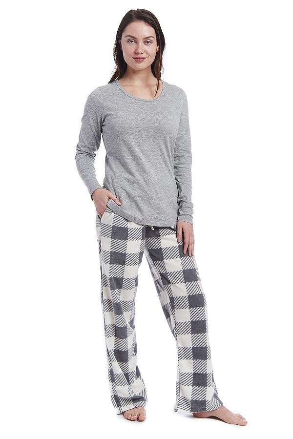 Cherokee Women's Pajama Set Soft Breathable Shirt and Pants, Large, Ivory and Grey Bufflo Plaid by Cherokee - Image 2