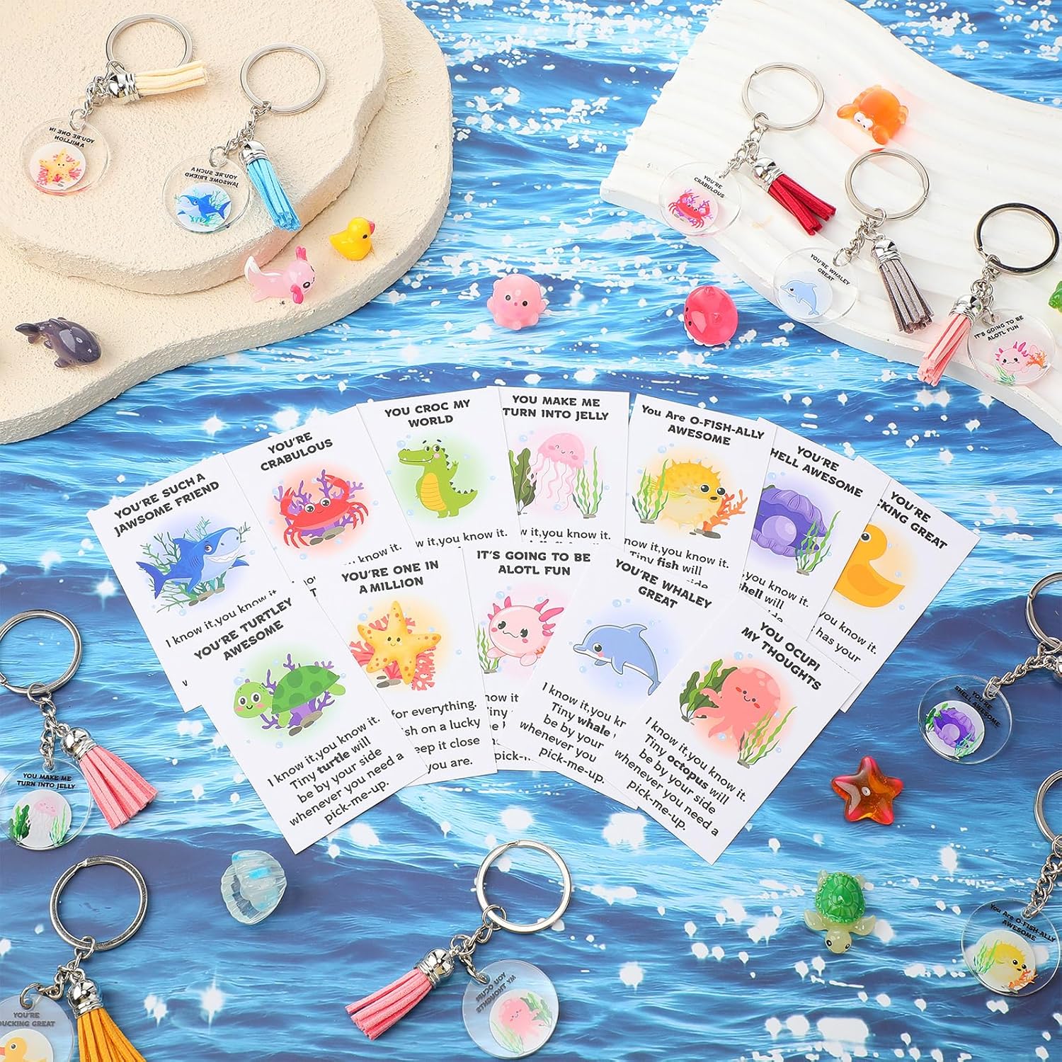 Condition photo showing New/Like New for Chunful 60 Sets Employee Appreciation Gifts Bulk Inspirational Positive Sea Animals Keychains with Emotional Cards for Coworkers Staff Office Graduation End of Year Students Teacher