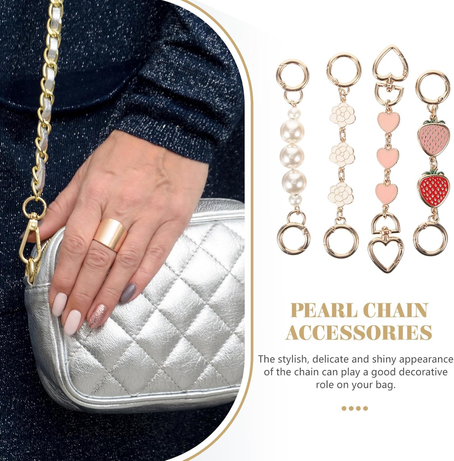 DECORNIJIA 1Set Pearl Chain Bag Extender Straps Fashionable Purse Accessories for Crossbody Shoulder Use for All Occasions Portable Chain Strap for Handbag Decor image 2