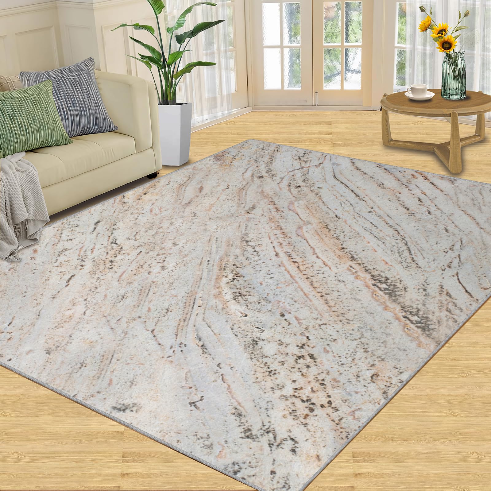 Tappeto grigio e bianco con motivo astratto marmo, 150 x 200 cm, antiscivolo, lavabile, impermeabile, decorazione per casa, sala giochi, bar e ufficio
