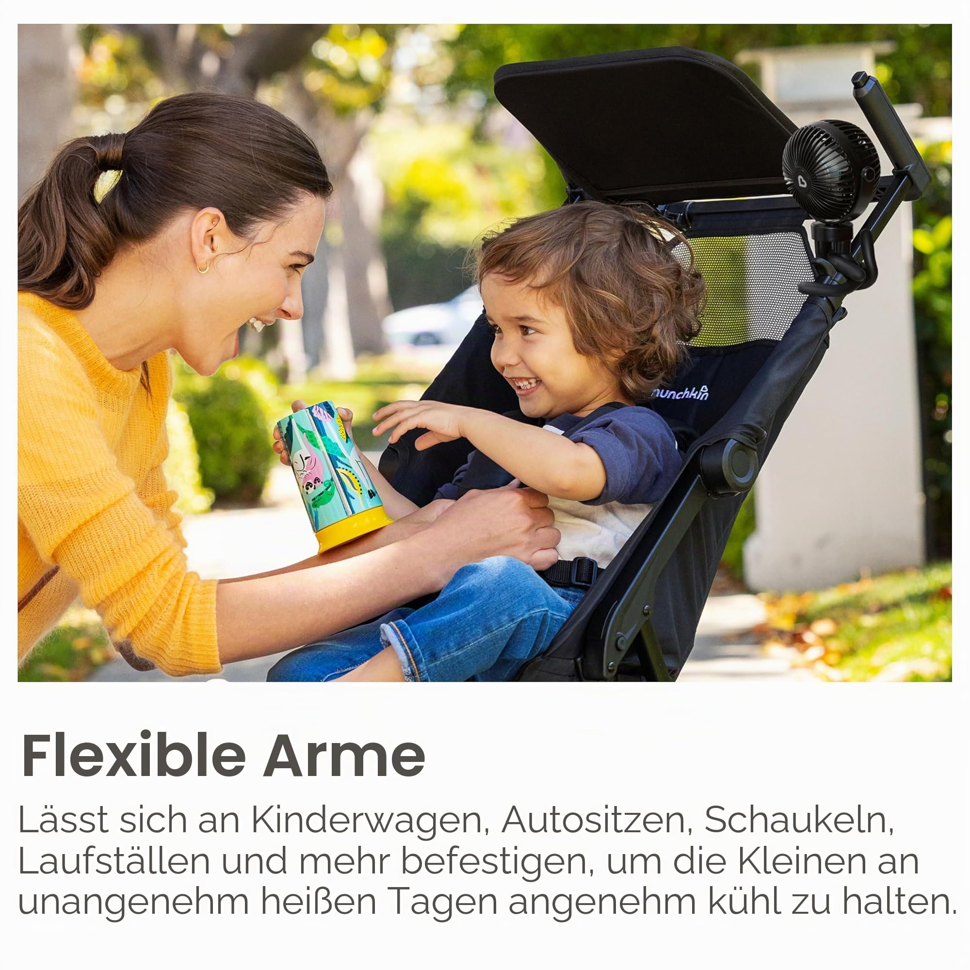 Munchkin Kinderwagenventilator| 360° Mini-Ventilator für Kinderwagen mit LED-Licht & 4 Geschwindigkeiten | Baby Essentials | Schwarz