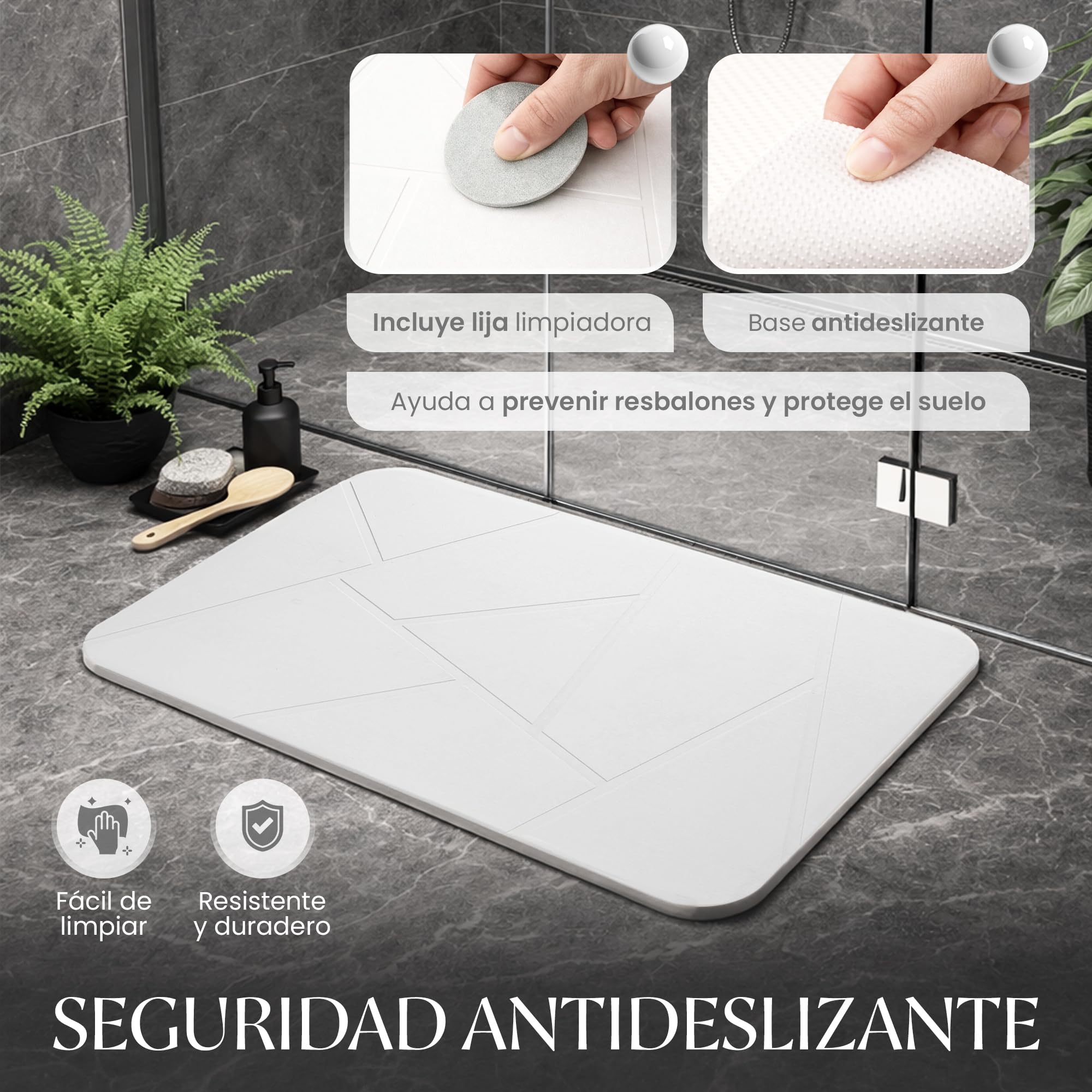 Alfombra Diatomita Baño 60x40 cm – Alfombra de Piedra Diatomita Secado Rápido, Antideslizante y Antibacteriana – Stone Bath Mat — view 5