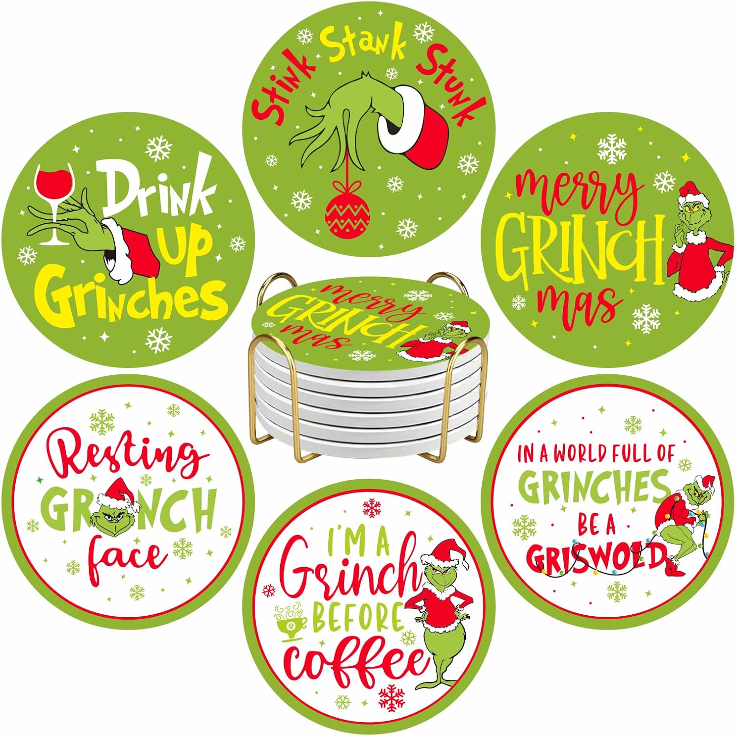 Funny Christmas Coasters, Grinch Christmas Decorations, 6