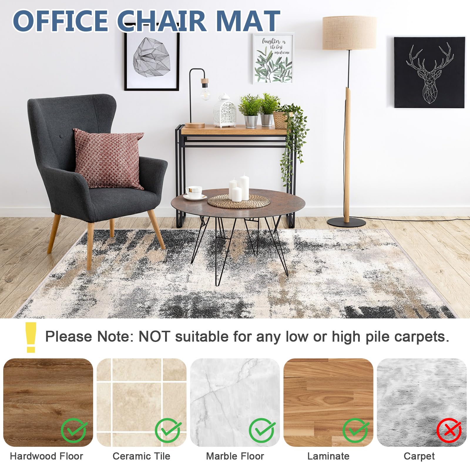 Tapis Chaise de Bureau 120x90cm, Tapis de Protection pour Les Sols, Chaise Bureau Antidérapant pour Sol en Bois Dur et Chaises Roulantes, Rectangulaire Tapis de Bureau, Facile à Nettoyer