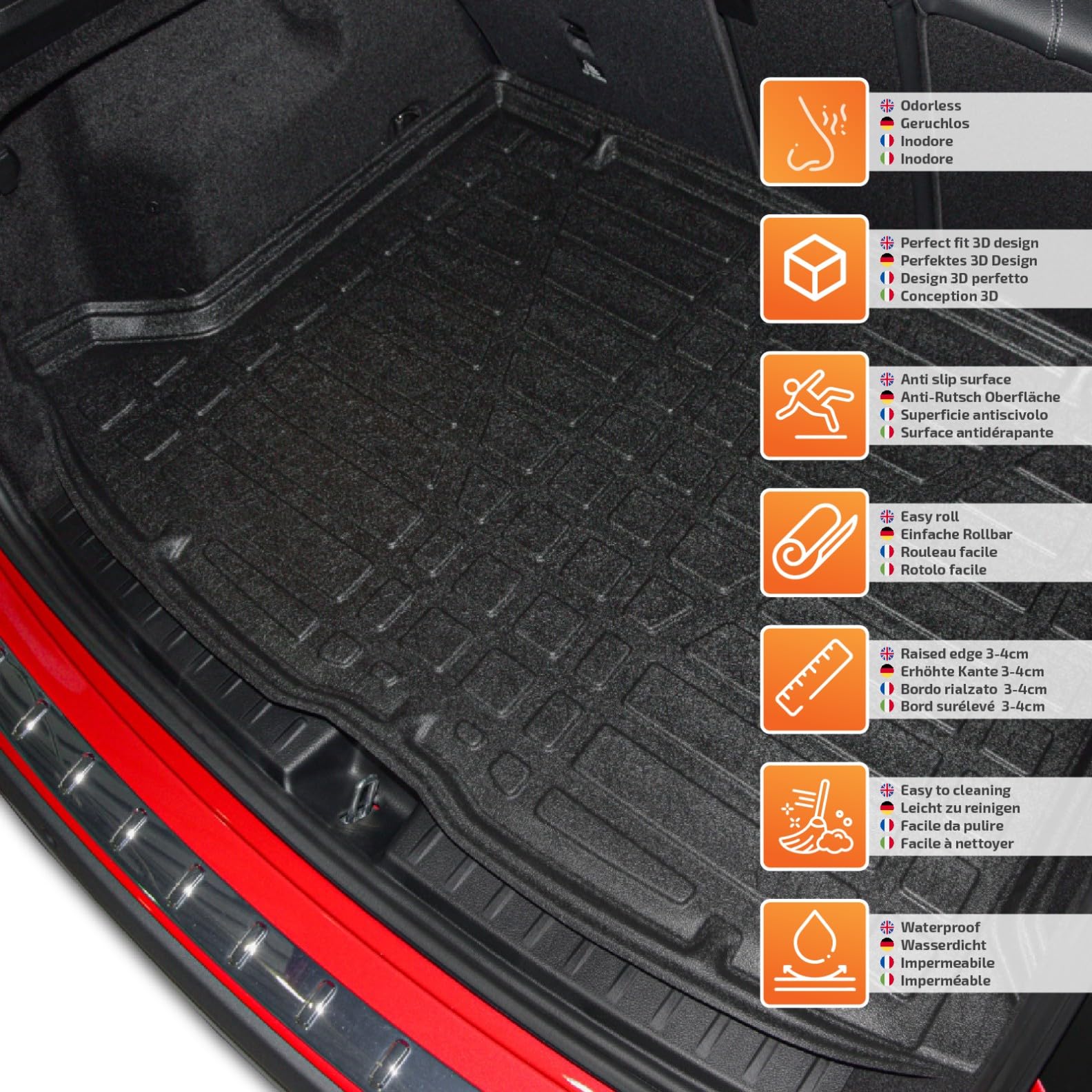 SCOUTT Tapis De Coffre sur Mesure pour Volvo XC40 Depuis 2017, Noir, Antidérapant, Bord Haut, Toutes Saisons