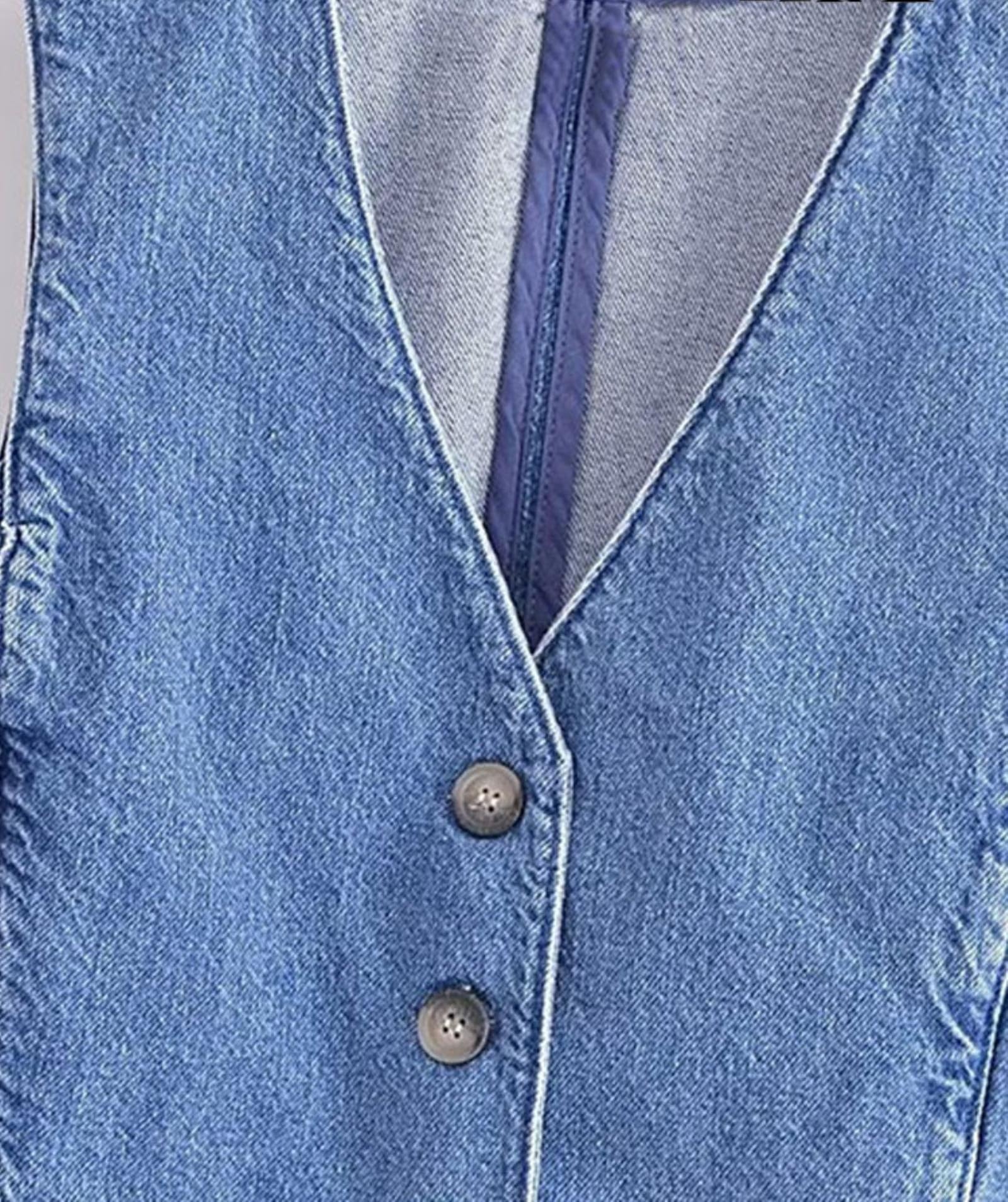 TRAF damska modna kamizelka dżinsowa z przodu na guziki vintage dekolt w serek bez rękawów damska odzież wierzchnia eleganckie topy