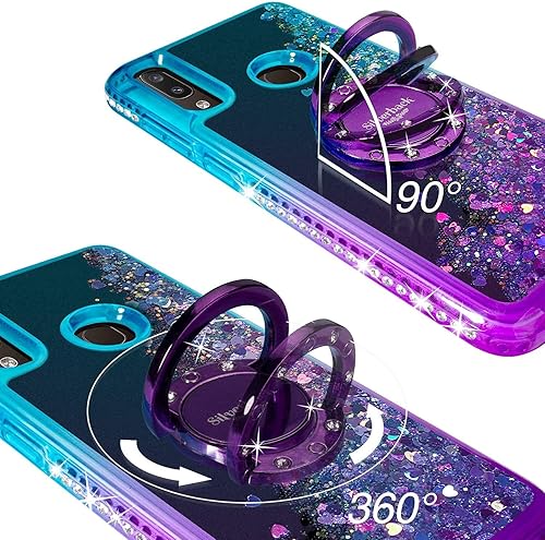 Miniatura 3 de Silverback Funda para Galaxy A10S, funda holográfica con purpurina líquida móvil con soporte, anillo de parachoques de diamantes de imitación