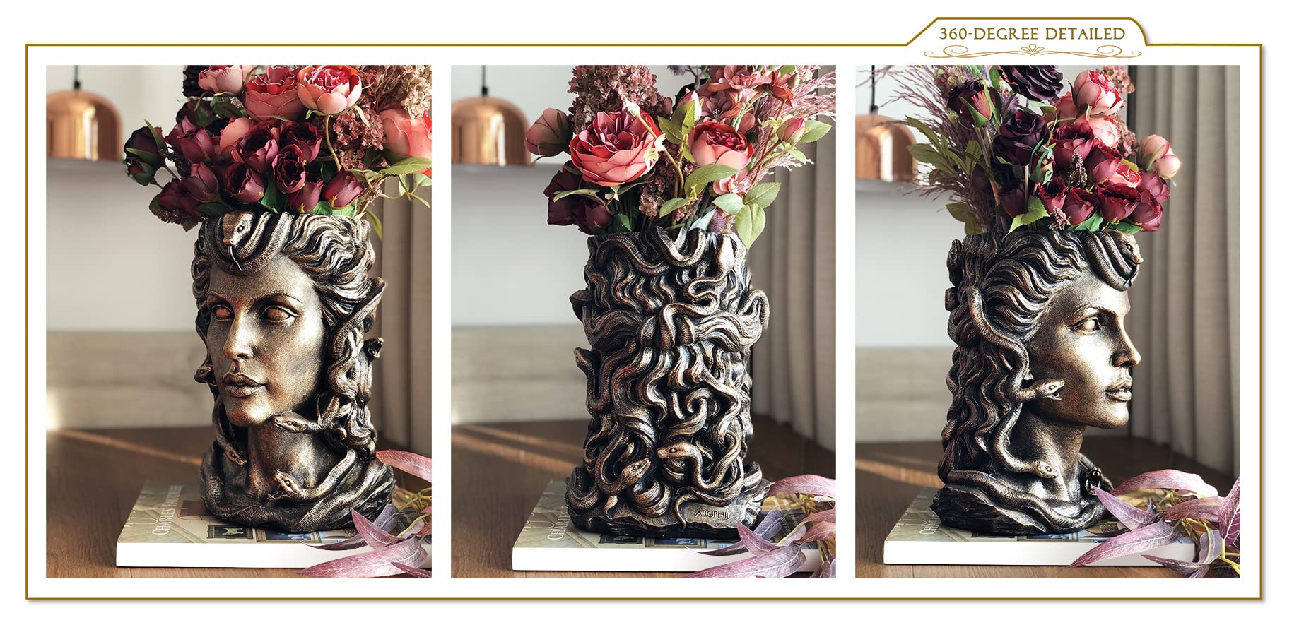 Medusa Head Pflanzgefäß, Bronze-Finish, Gesichtsvase für Innenbereich, Pflanztopf mit Ablaufloch, Blumentopf für den Außenbereich, groß
