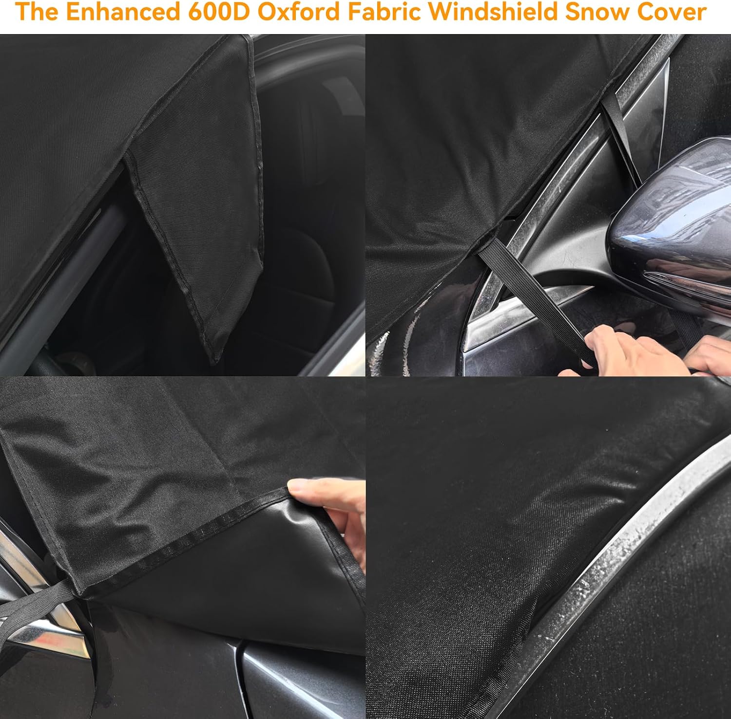 Windshield Snow Cover for Ice and Snow, Heavy Duty 600D Oxford Fabric Waterproof Protection Car Windshield Frost Cover, All-Weather Car Snow Cover for Sedans, Hatchbacks and SUV (69"x42") Black