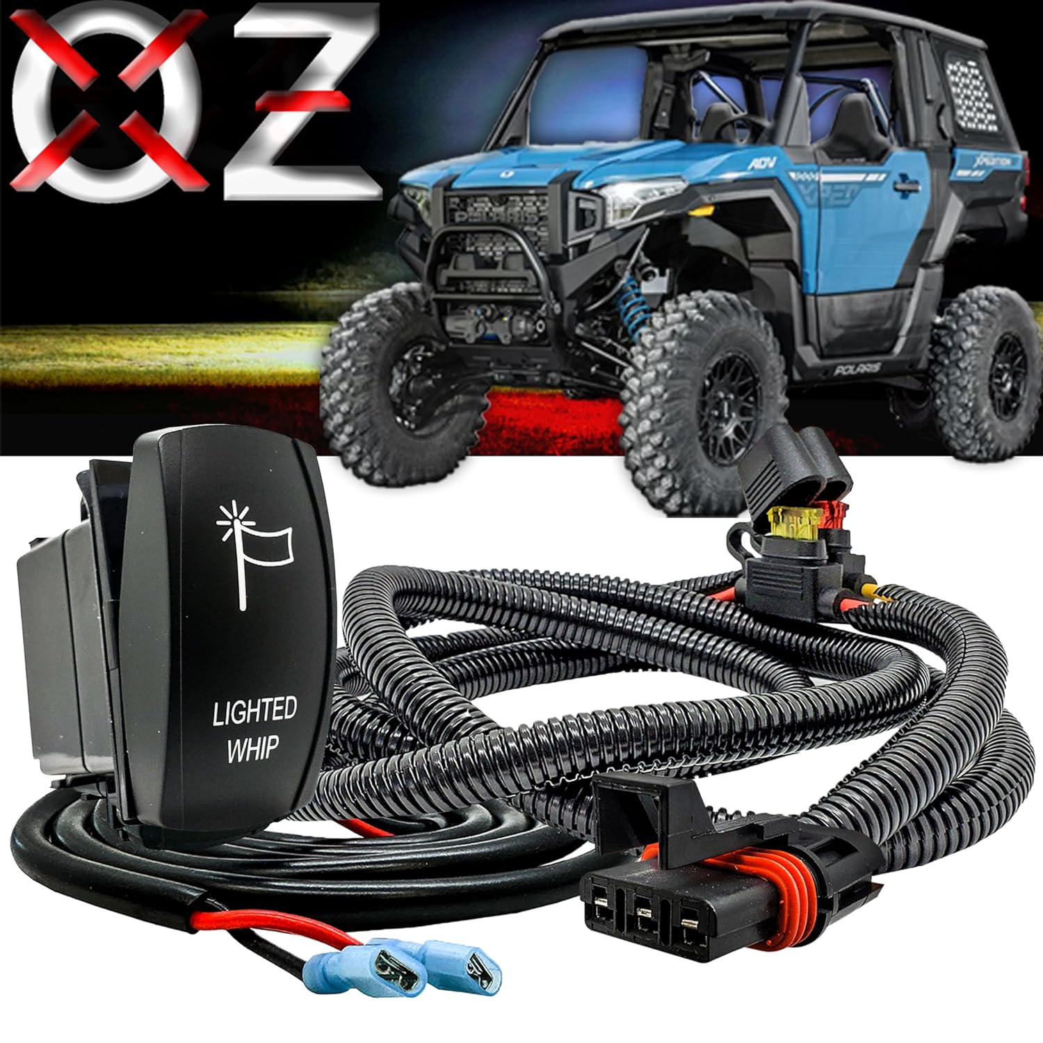 10ft. Pulse Power Bus Bar Plug Wire Harness with On/Off Rocker Switch for Whip Lights Compatible with Polaris RZR Trail S 900/1000 Xpedition XP ADV Ultimate Northstar Premium