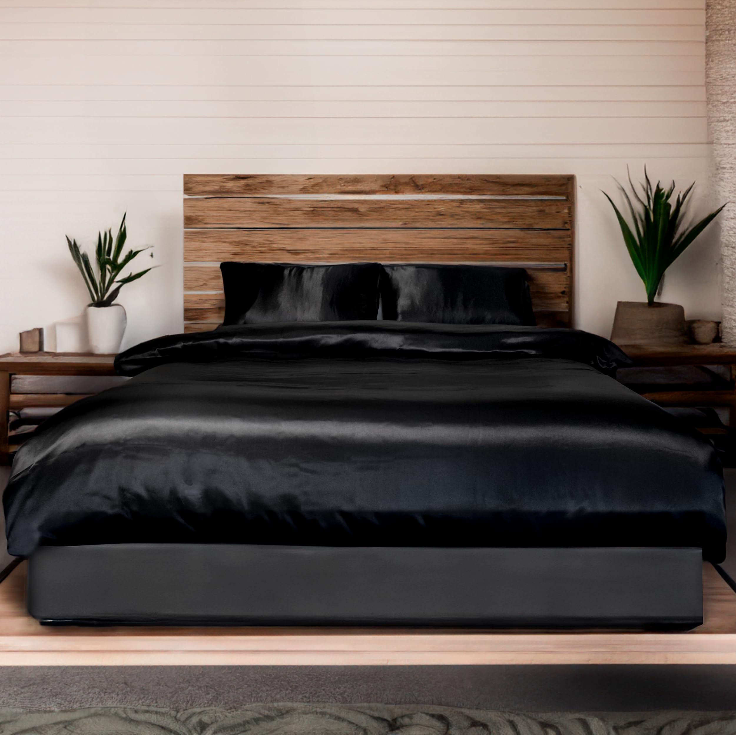 Augustus Group AG Double Size Black Satin Silk Luxurious Bedding Set