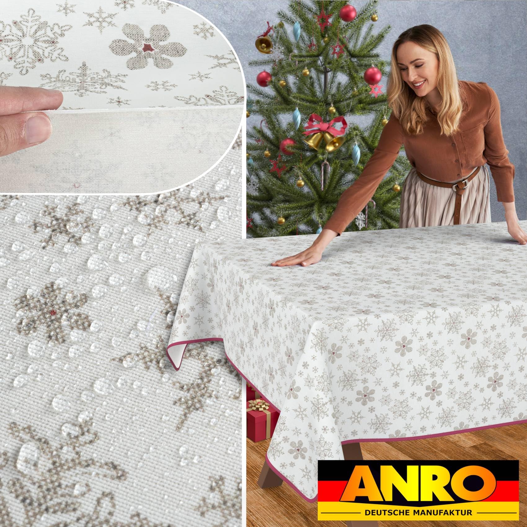 Mantel De Tela Damasco Beige - 180x140 Cm, 70% Algodón 30% Poliéster, Lavable, Repelente Al Agua, Borde Ribeteado