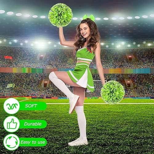 Miniatura 83 de Hanaive 3 pompones de animadora y lazo grande para animadora para el pelo, suministros metálicos para animadora de espíritu de equipo, deportes