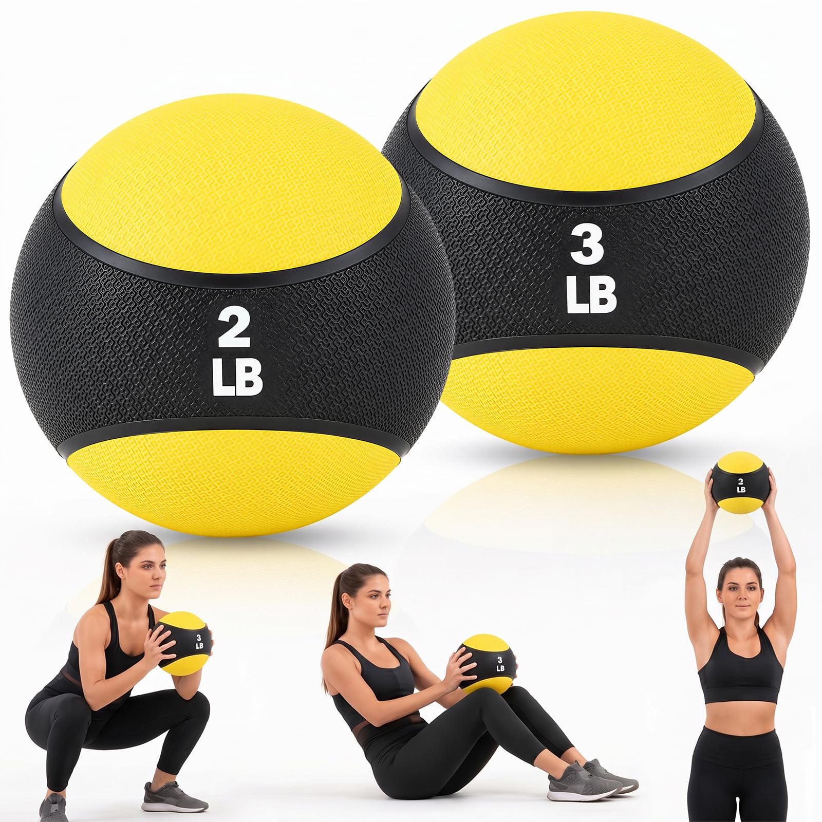 Halloscume 2 Set Weighted Medicine Ball, 2 lb&amp;3 lb, Rubber Dual Texture
