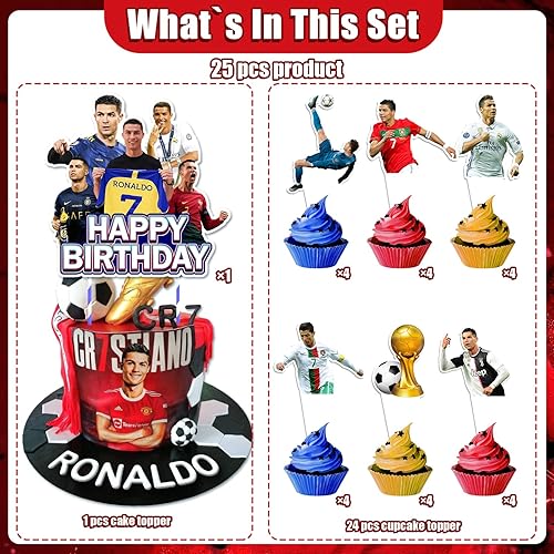 Miniatura 2 de 25 piezas de suministros de fiesta de cumpleaños con temática de fútbol, decoraciones de fiesta de cumpleaños de fútbol, decoraciones de pastel de