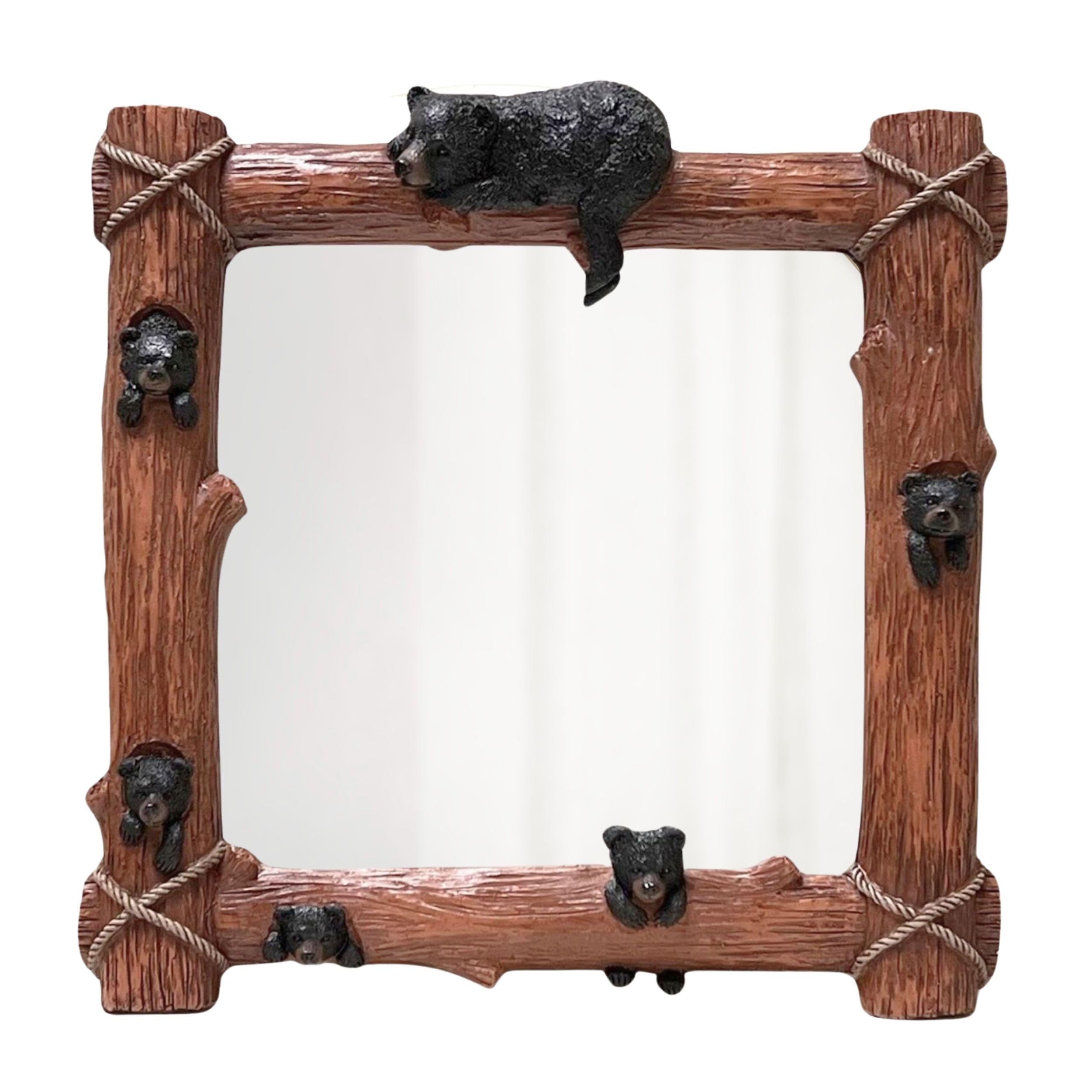 BestGiftEver Bear Cubs on Tree Branch Wall Mirrors Decorative - Vintage Rustic Design Cabin Bathroom Mirror - Lodge Country Style Wall Decor with Bear Inspired Theme - Wilderness Lodge Framed Mirror