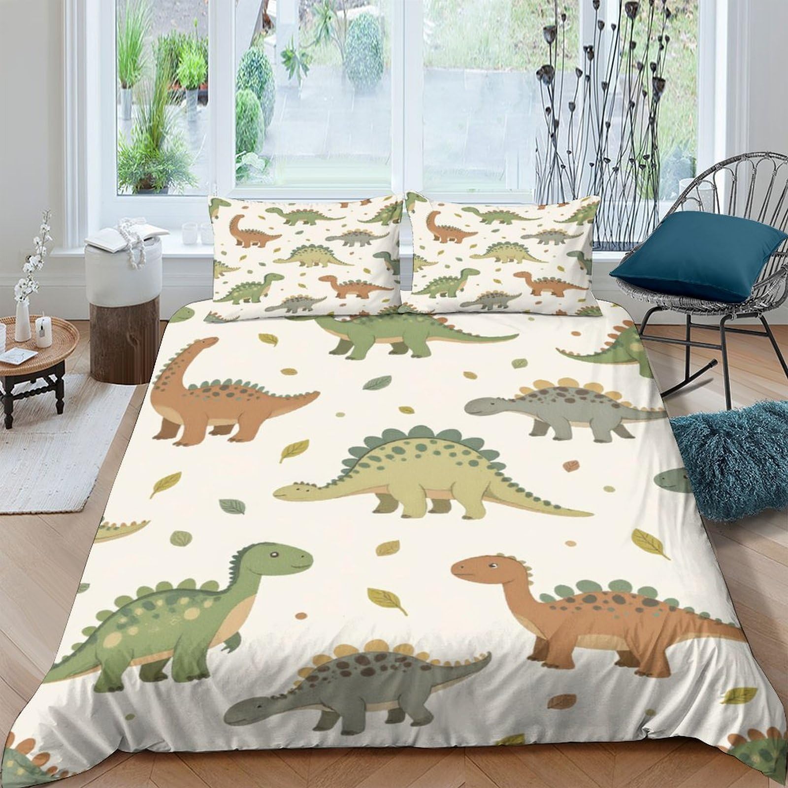 Ctjqhvkz Style-3 3D Printed Dinosaur Pattern Fitted Sheet Microfiber Soft Anti-Slip Green Brown Cartoon Mattress Cover For Bedroom Guestroom Easy Care Single（135X200cm）