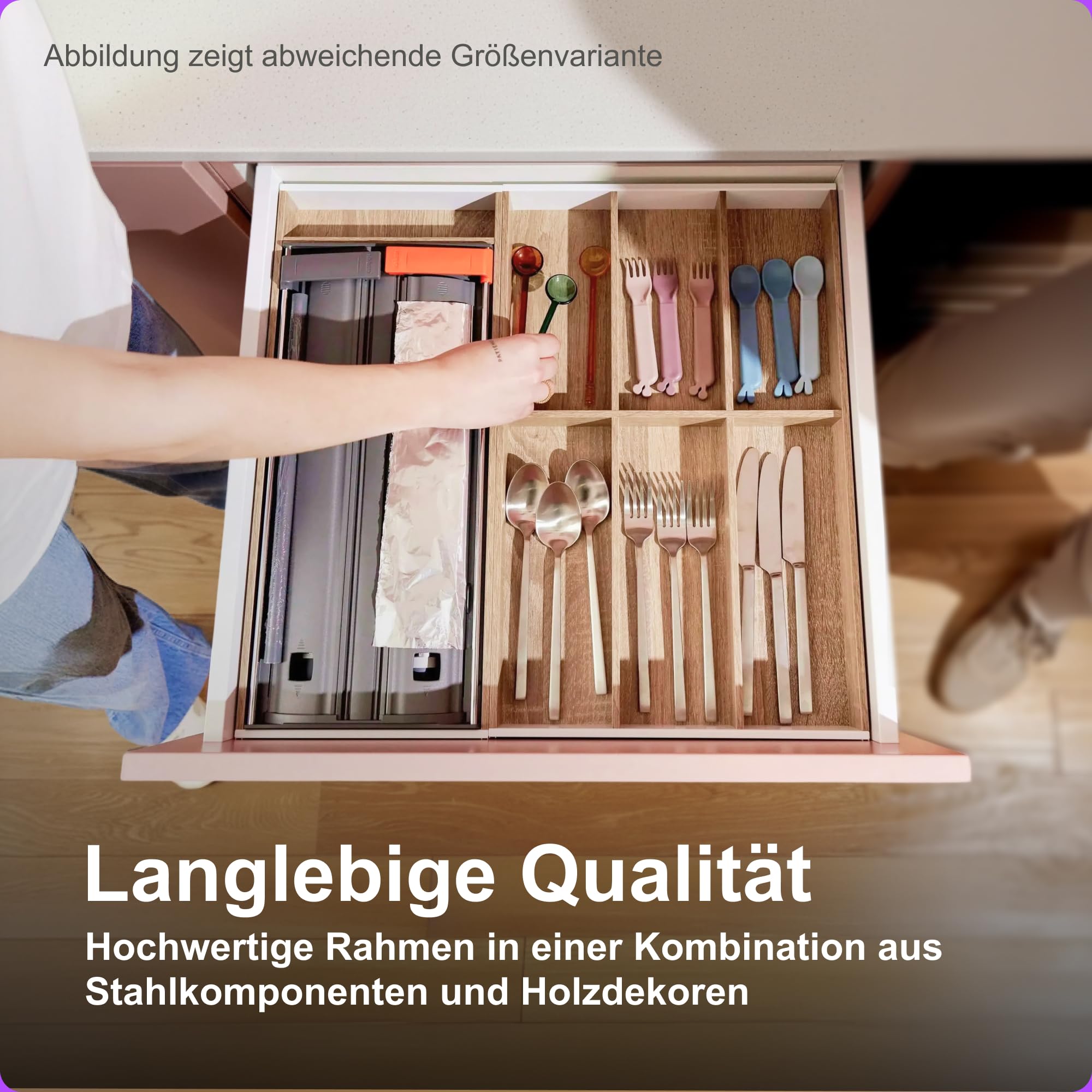 Blum AMBIA-LINE Besteckkasten | Premium Schubladen-Organizer für moderne Küchen & Schränke | schützt, sortiert & ordnet Besteck übersichtlich | mit Antirutschfüßen | 42×30×5 cm | Bardolino Eiche