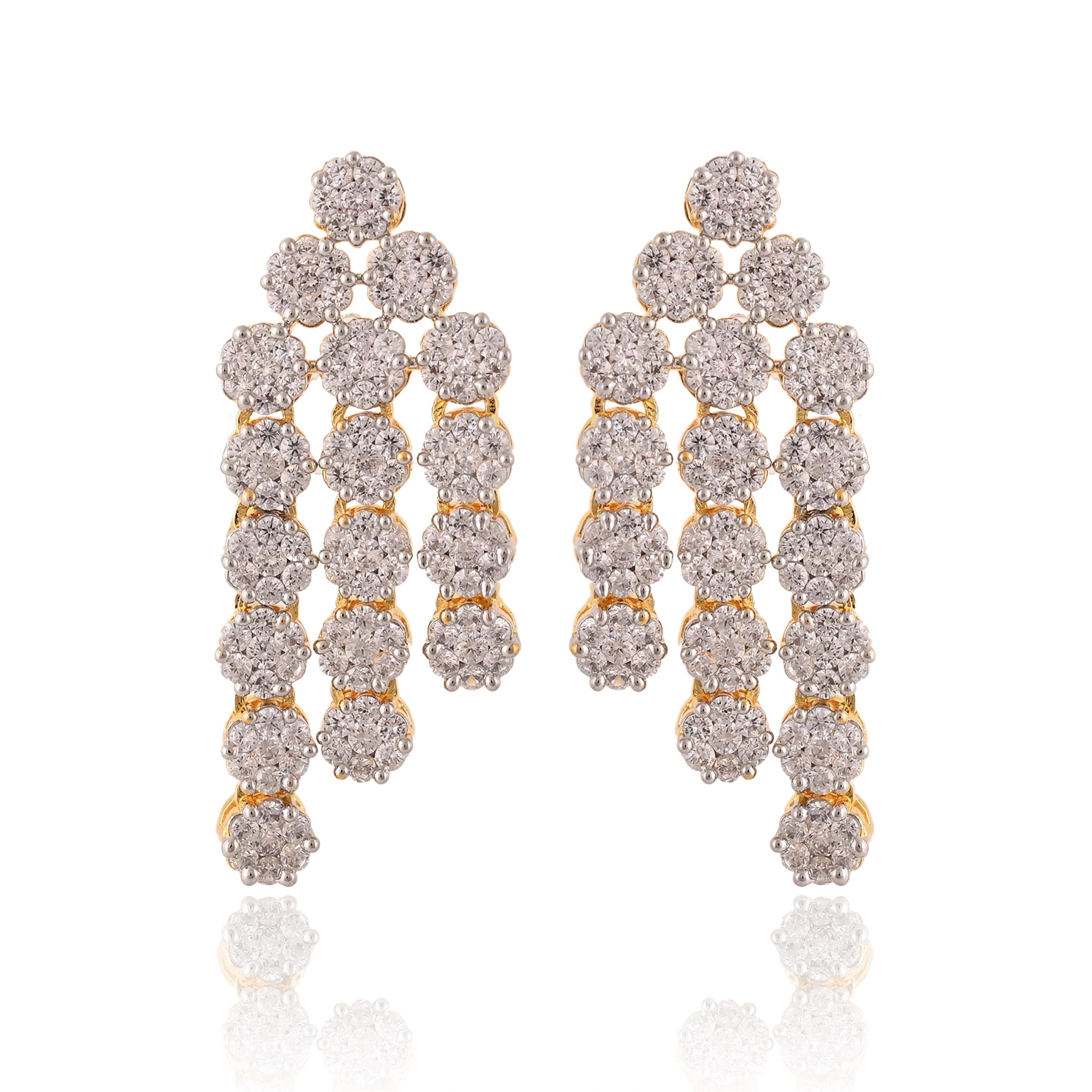 Ratnavali Jewels American Diamond RV4162 - Set di collana tradizionale a tre strati con orecchini, placcata in oro rosa, per donne/ragazze