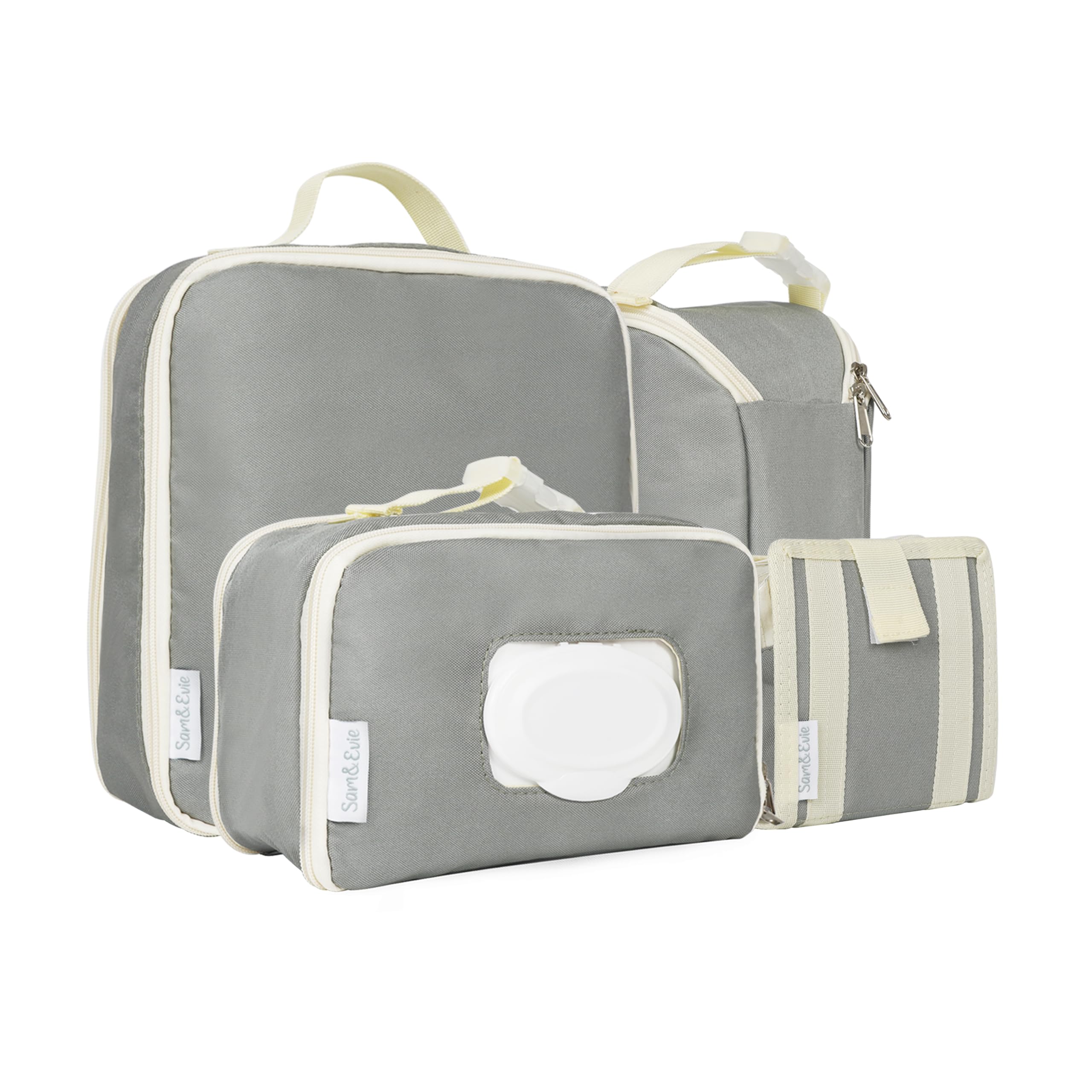 Baby Diaper Bag Organizing Pouches – Set of 4 Travel Diaper Organizer Pouches with Handle & Double Zipper for Clothes, Food, First Aid, Diapers, Wipes & More - Travel Baby Essentials Organizer