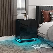 CLIPOP LED Nachttisch, Hochglanzfront 3 Schubladen mit 16 RGB-LED-Leuchten Holz Nachttisch für Schlafzimmer Wohnzimmer oder Büro (Schwarz)