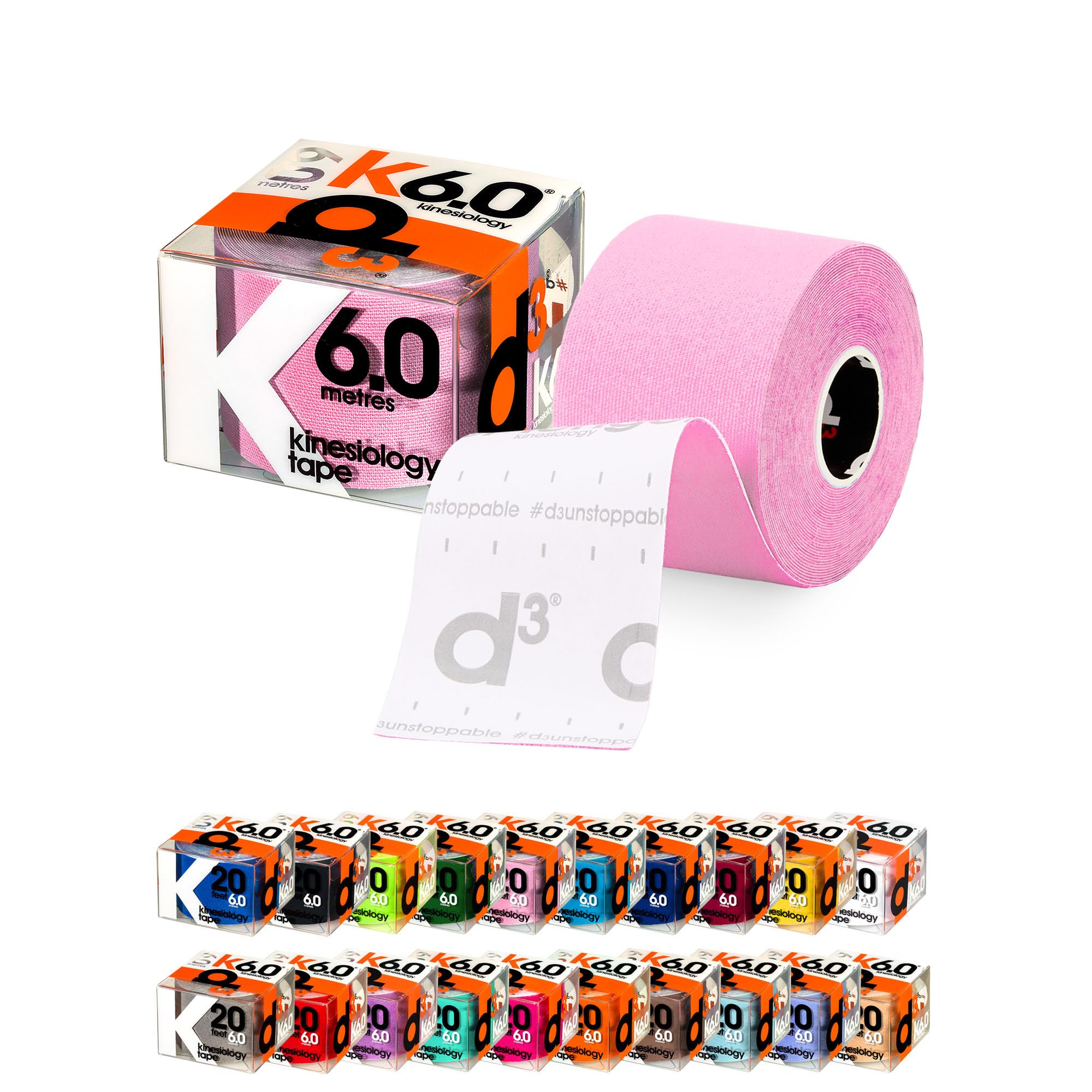 K6.0 Kinesiology Tape 50mm x 6m Candy Floss - 1 Roll Uncut Latex-Free Hypoallergenic Kinetic Joint Muscle Sports Physio Medical Injury Support & Blister Prevention