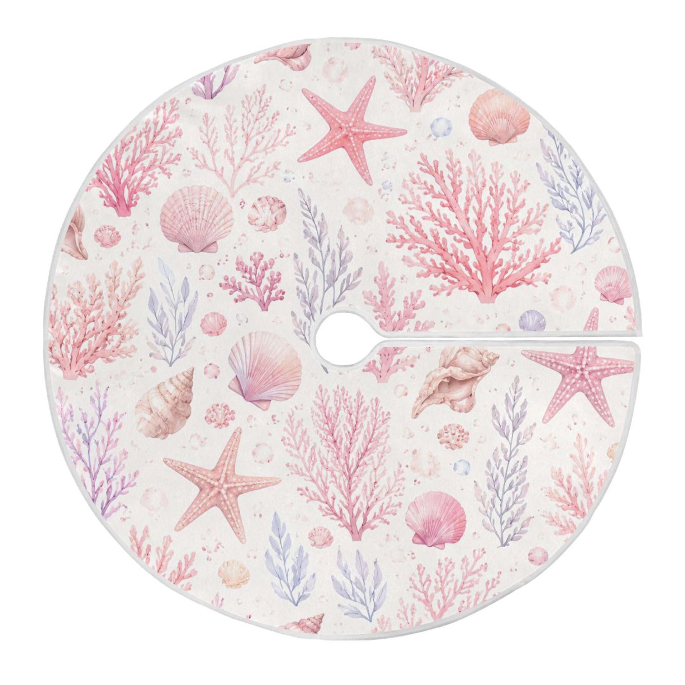 Fuauuyl Coral Christmas Tree Skirt 48 in Indoor Outdoor Tree Mat for Farmhouse Holiday Party Decoration
