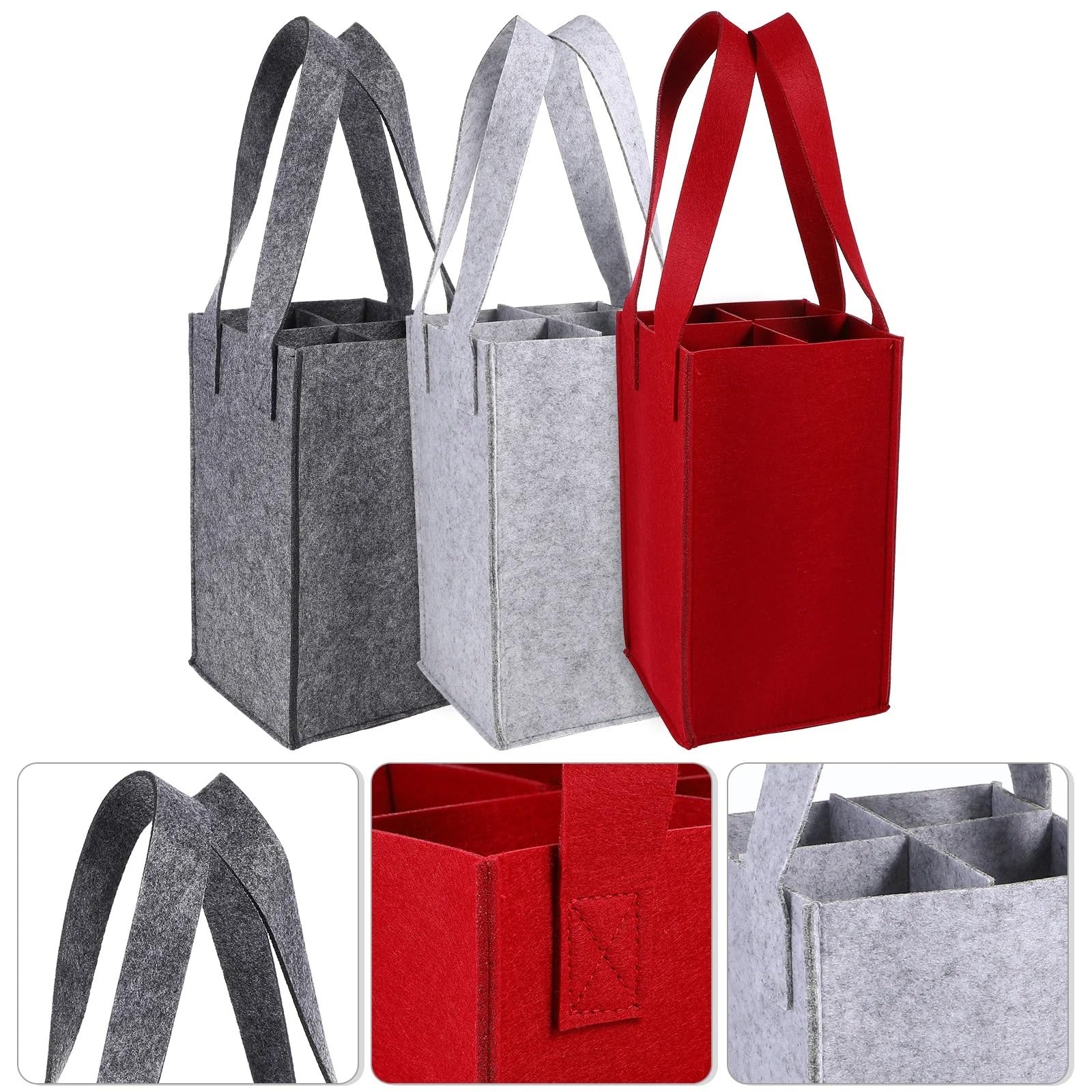 flaschentasche Weinfilztasche, 3 Stück, Tragetaschen, rot, mit Trennwänden, Flaschenschutz for Thanksgiving, wiederverwendbar