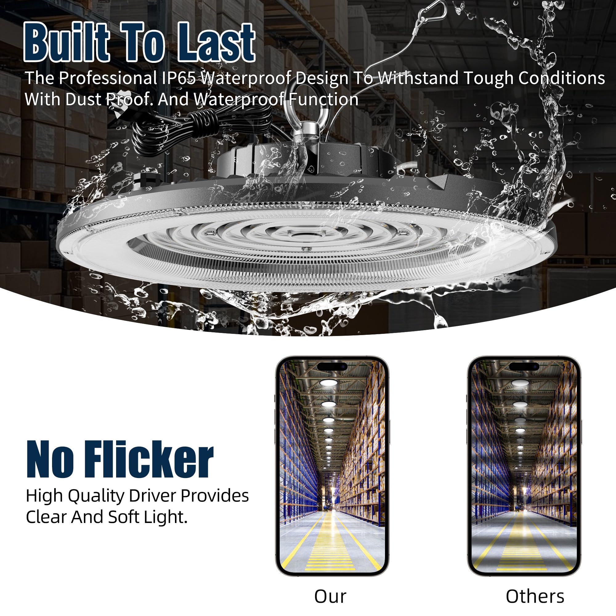 UFO LED High Bay Light 200W 30000LM 5000K AC100-277V UFO High Bay LED Shop Light with Plug Alternative — view 6