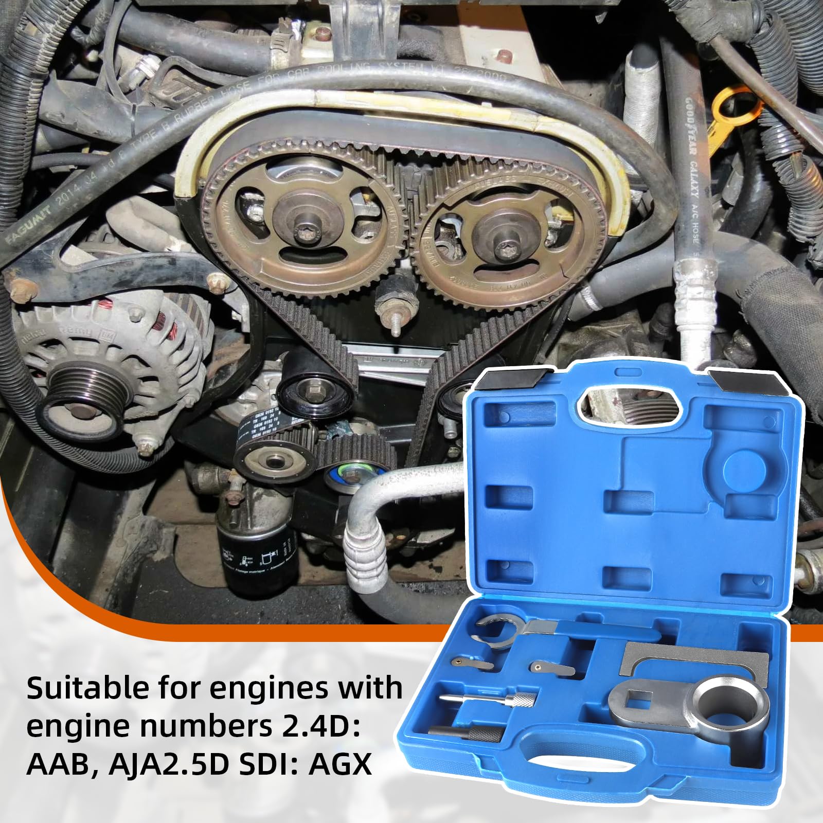EXLECO Set di attrezzi per l'installazione del motore, VW T4 Crafter LT 2.4 D & 2.5 TDI, cinghia dentata, strumento temporizzazione, albero a camme, blocco motore, strumento di bloccaggio diesel