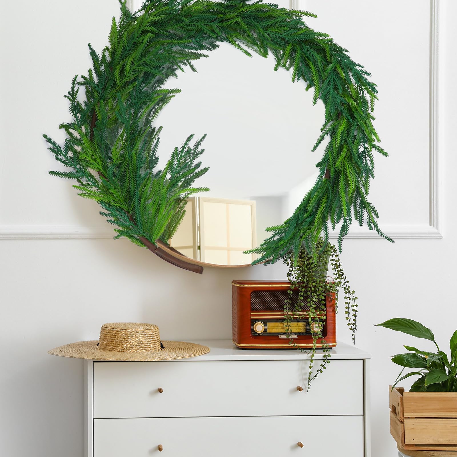 Jutom Christmas Real Touch Norfolk Pine Garland Artificial Pine Greenery Garlands Faux Christmas Norfolk Pine Garland for Christmas Holiday Seasonal Indoor Home Decor Mantle, 60 Inches