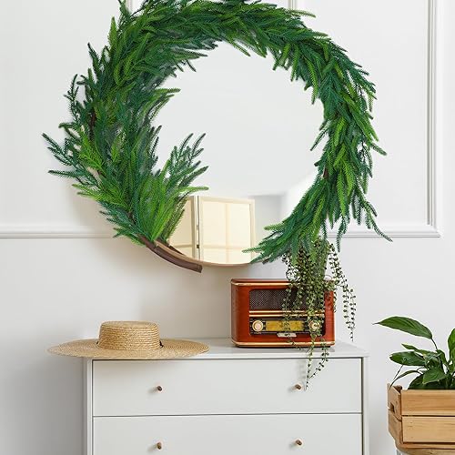 Miniatura 4 de Jutom Guirnalda de pino Norfolk de Navidad de tacto real, vegetación artificial, guirnalda de pino Norfolk para vacaciones, temporada, decoración