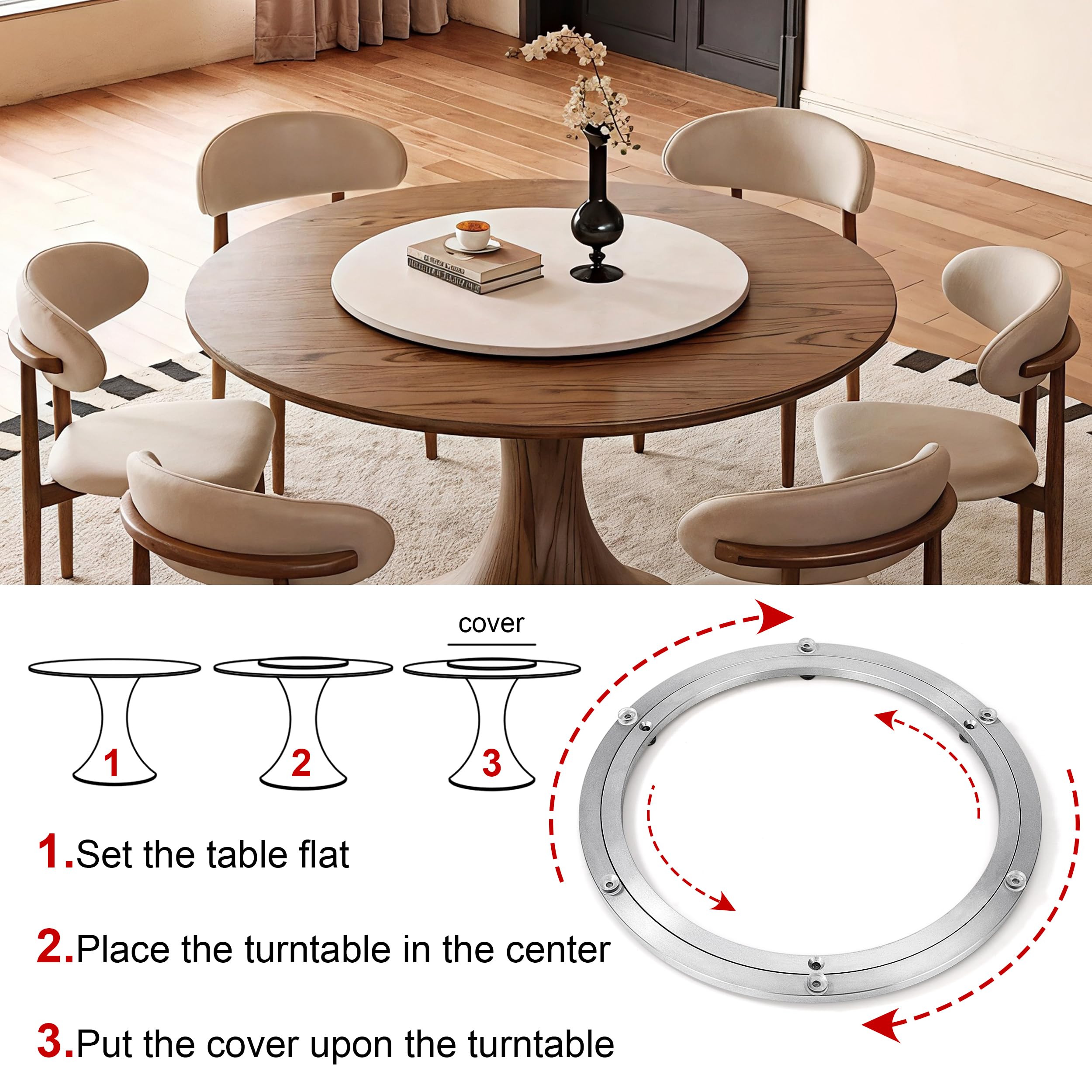 Plateau Tournant en Alliage d'aluminium, Plateau Pivotant Robuste Lazy Susan Roulement Plaque Pivotante Lisse pour Table de Salle à Manger Ronde (12 inch)