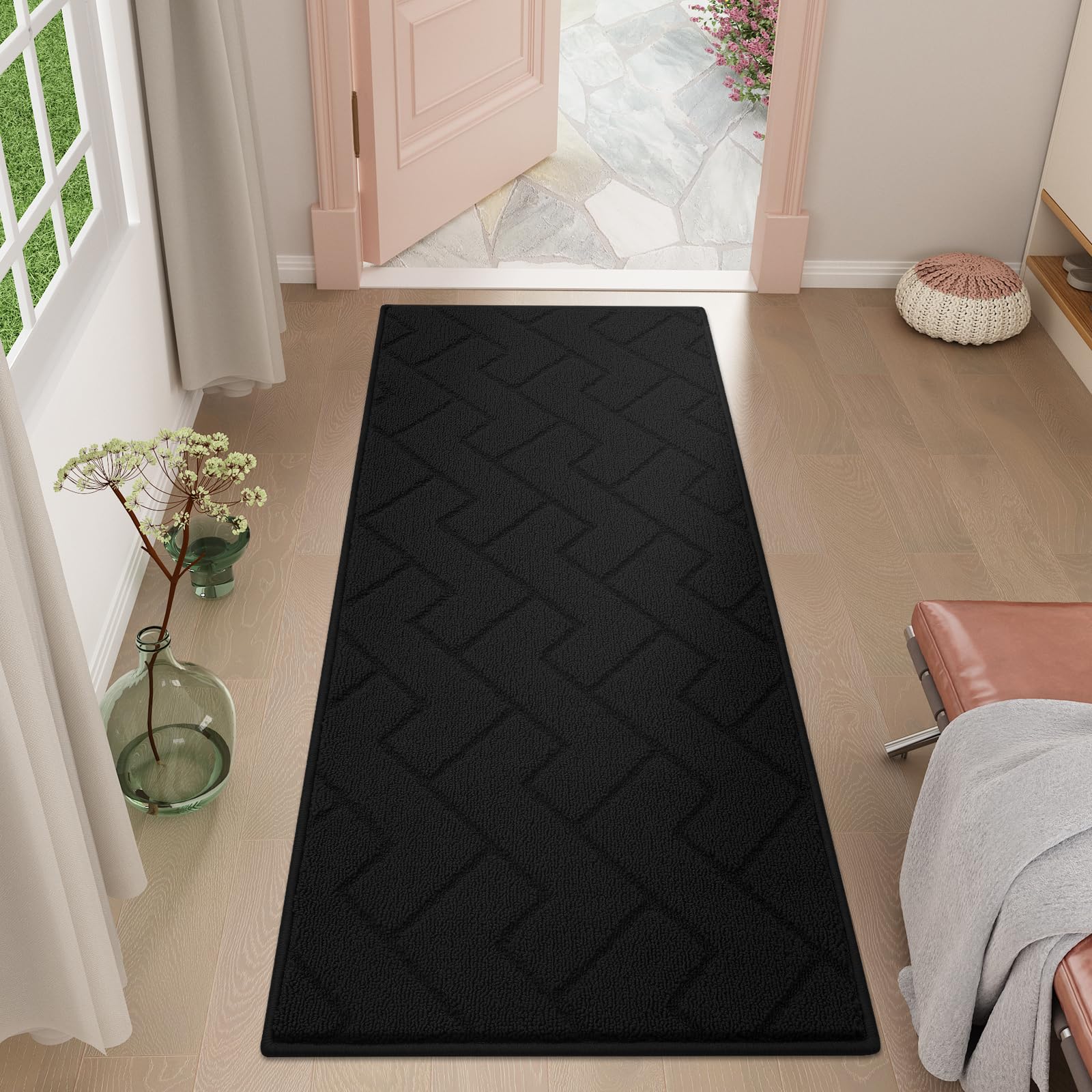 OLANLY Indoor Door Mat, 59x20, Dirt Resistant and Absorbent, Sturdy Non-Slip Rubber Backing, Easy to Clean, Washable Low-Profile Doormat for Entryway,
