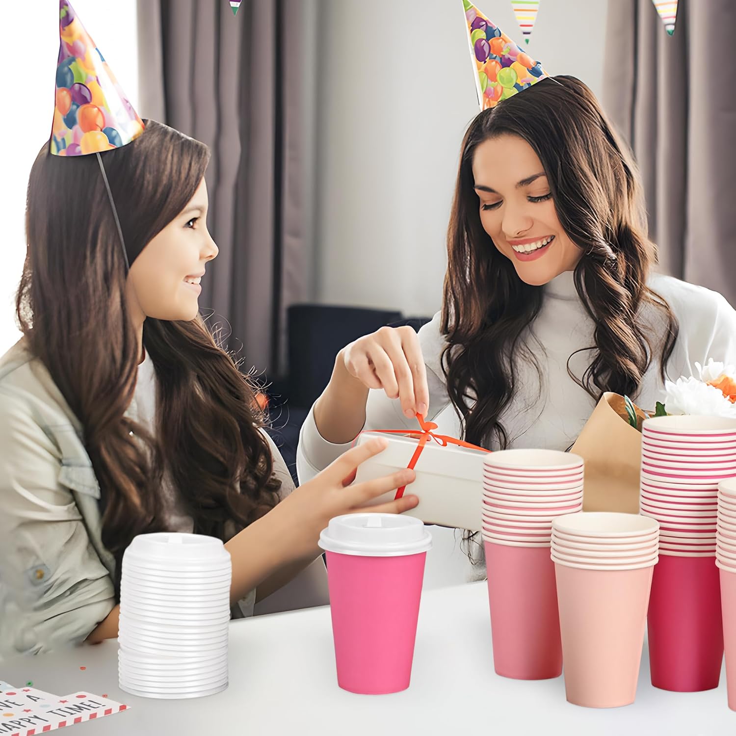 40 Pcs 12 oz Pink Disposable Coffee Cups with Lids Hot Pink Light Pink Gradient Paper Cups for Hot and Cold Beverage Water Juice Coffee Tea Party Wedding Bride Shower Supplies - Image 7