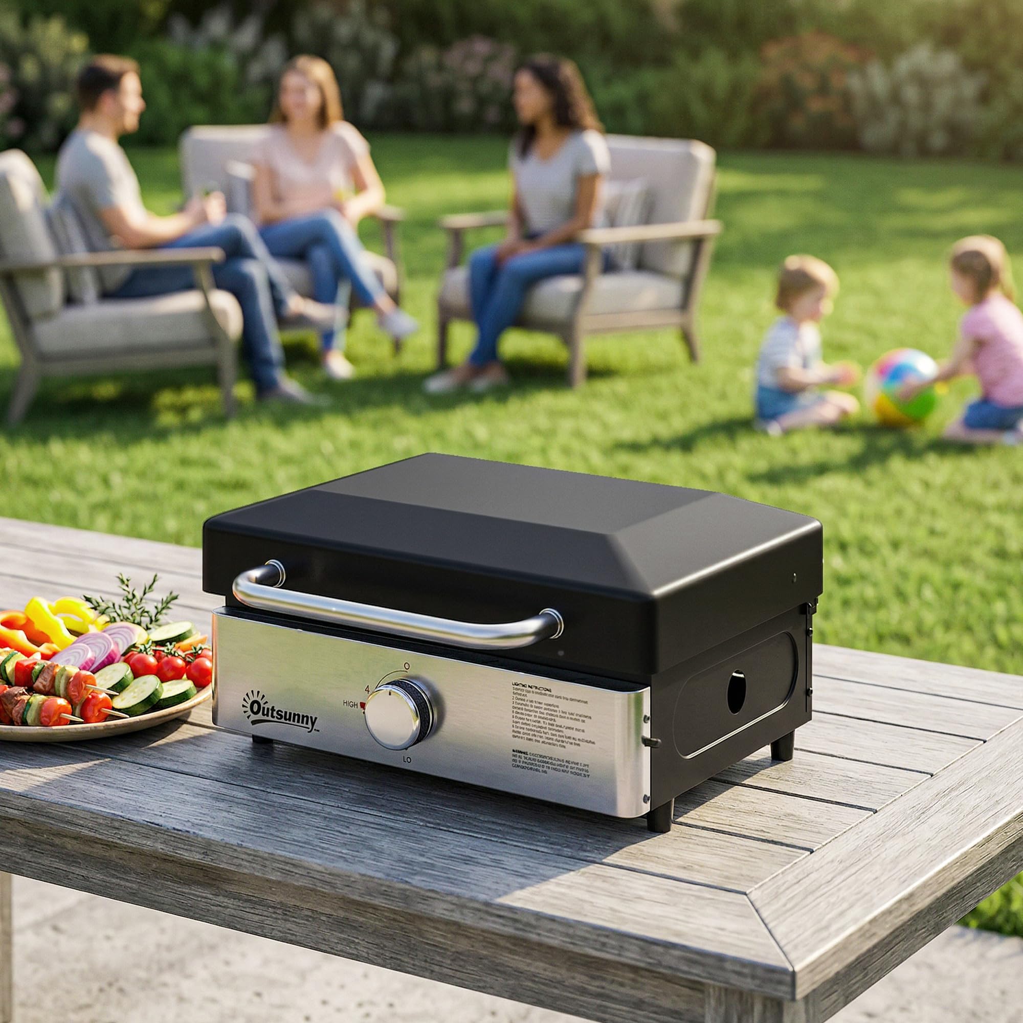 Outsunny Plancha à gaz portable de 3,5 kW - Barbecue à gaz de table avec réservoir de graisse - Pour camping, pique-nique, terrasse - Noir