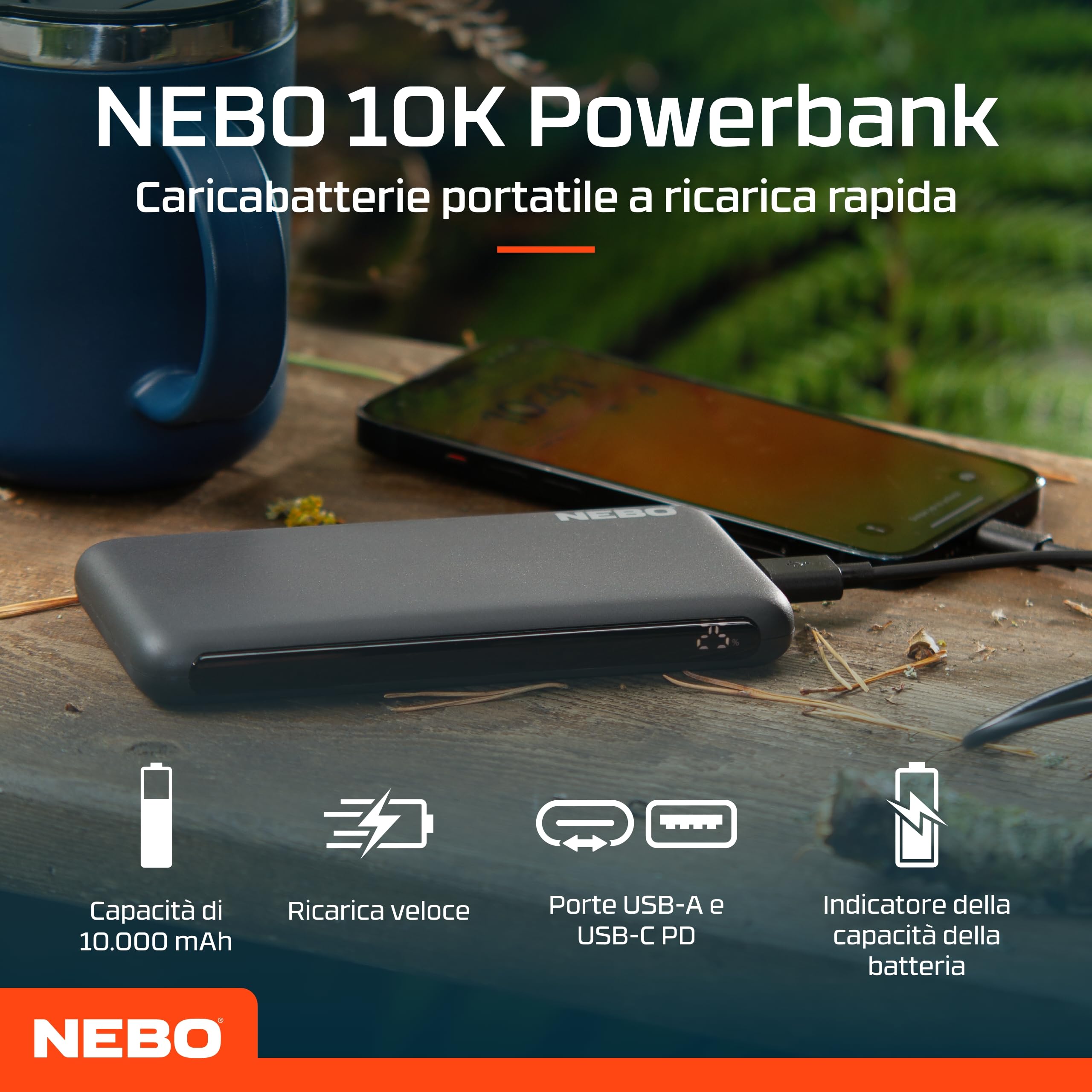Power Bank NEBO 10k - Carica Veloce 10000mAh - Dettaglio