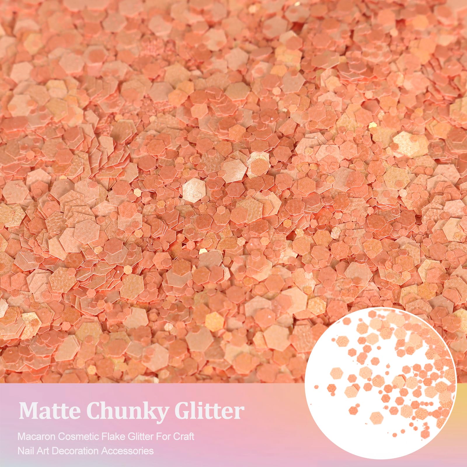 Renfio Matte Coral Chunky Glitter,1.76oz/50g Mixed Coral Resin Glitter, Matte Hexagon Sequins Flakes for Snowglobe Tumbler Supplies,Craft,Resin,Festival Decoration,Rose,Nail,Hair,Face,Slime