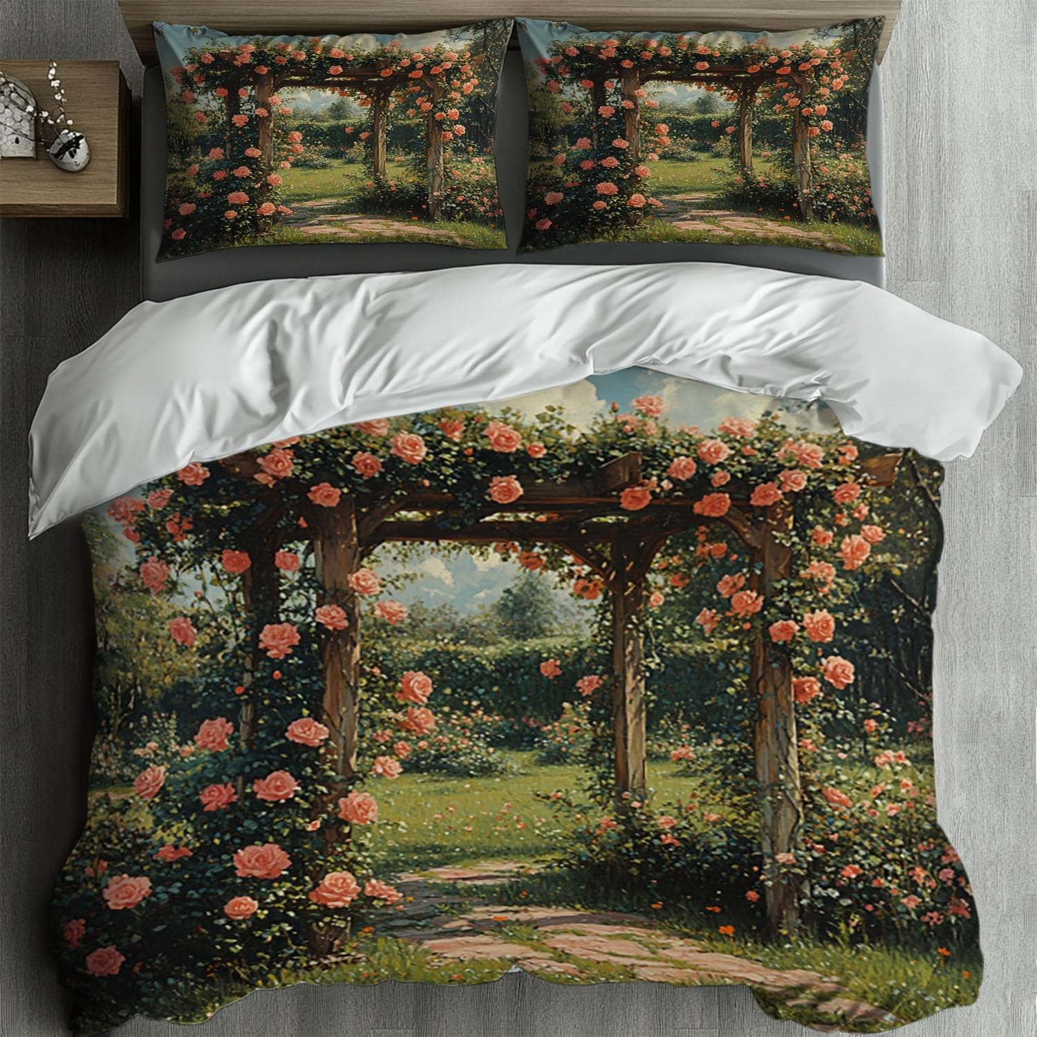 Parure de lit roses de jardin pour une décoration de chambre printanière et bucolique