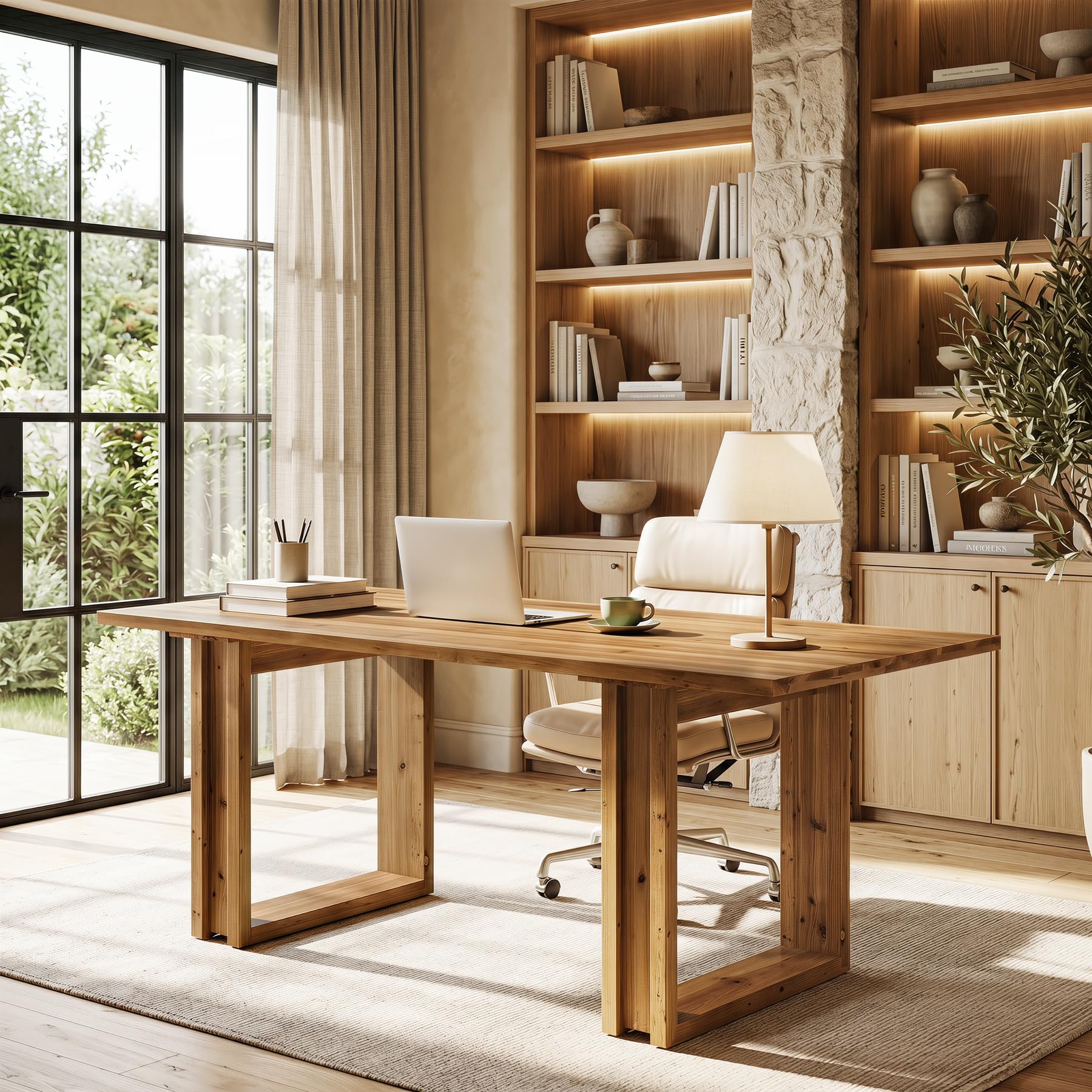 Escritorio de Madera Maciza, 160 x 80 x 76 cm, Mesa de Oficina Grande, Escritorio para Ordenador, Mesa de Escritorio para Home Office, Mesa de PC Estable, Estilo Rústico para Despacho, Estudio y Salón
