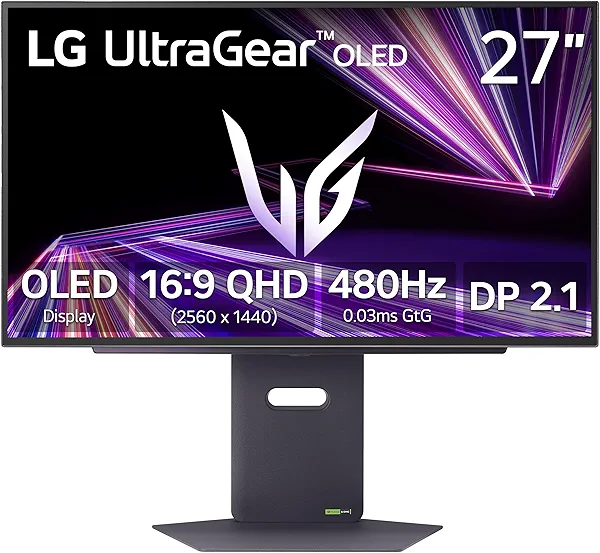 LG 27GX790A-B 27-inch Ultragear OLED Gaming Monitor QHD 1440p 480Hz, 0.03ms, DisplayPort 2.1, True Black 400, NVIDIA G-Sync, AMD FreeSync Premium Pro, HDMI, USB, Tilt/Height/Swivel/Pivot Stand, Black