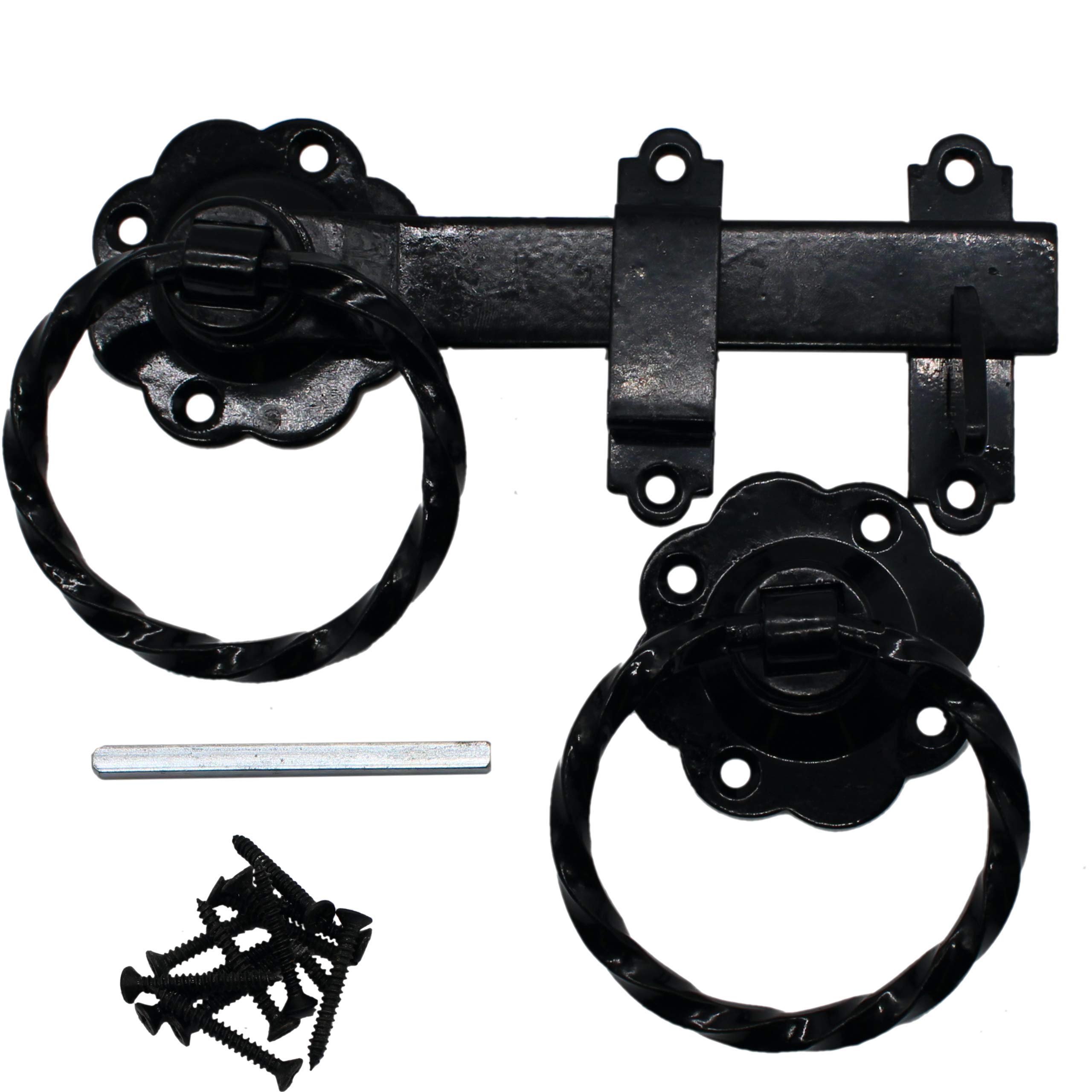 Eai Black Ring Gate Latch | 6 Inch / 200Mm | Twisted Pattern | Powder Coating