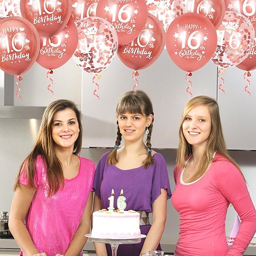 Miniatura 6 de Globos de cumpleaños número 16, 15 globos de oro rosa de feliz cumpleaños número 16, decoraciones de fiesta de cumpleaños número 16 para niñas y