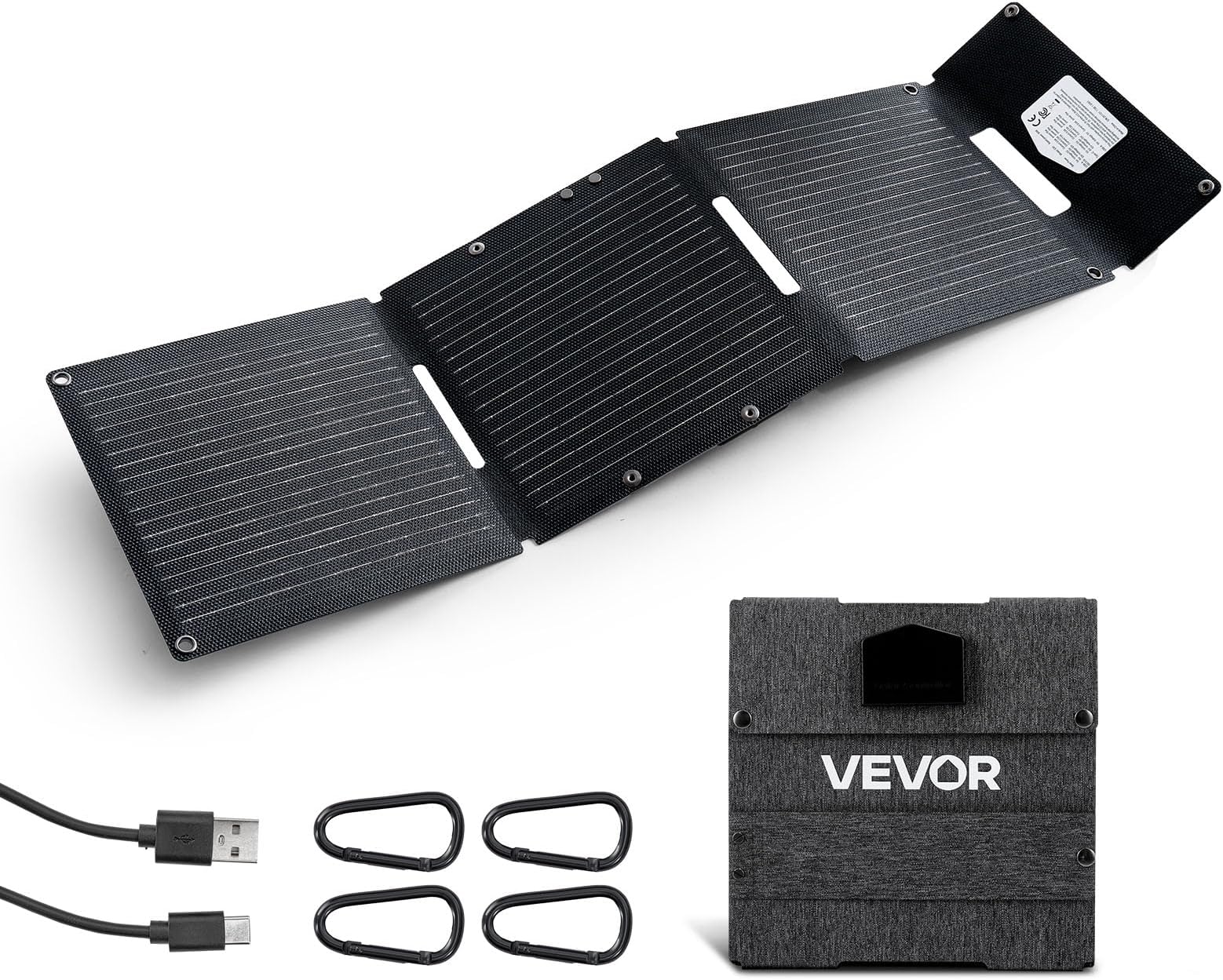 VEVOR 30W Foldable Solar Panel Charger, 16BB N-Type Monocrystalline Solar Panel 24% Efficiency, Ultra-Light Portable with USB-A, USB-A (QC3.0) & Type-C Ports for Camping, Backpacking, Phones, Tablets
